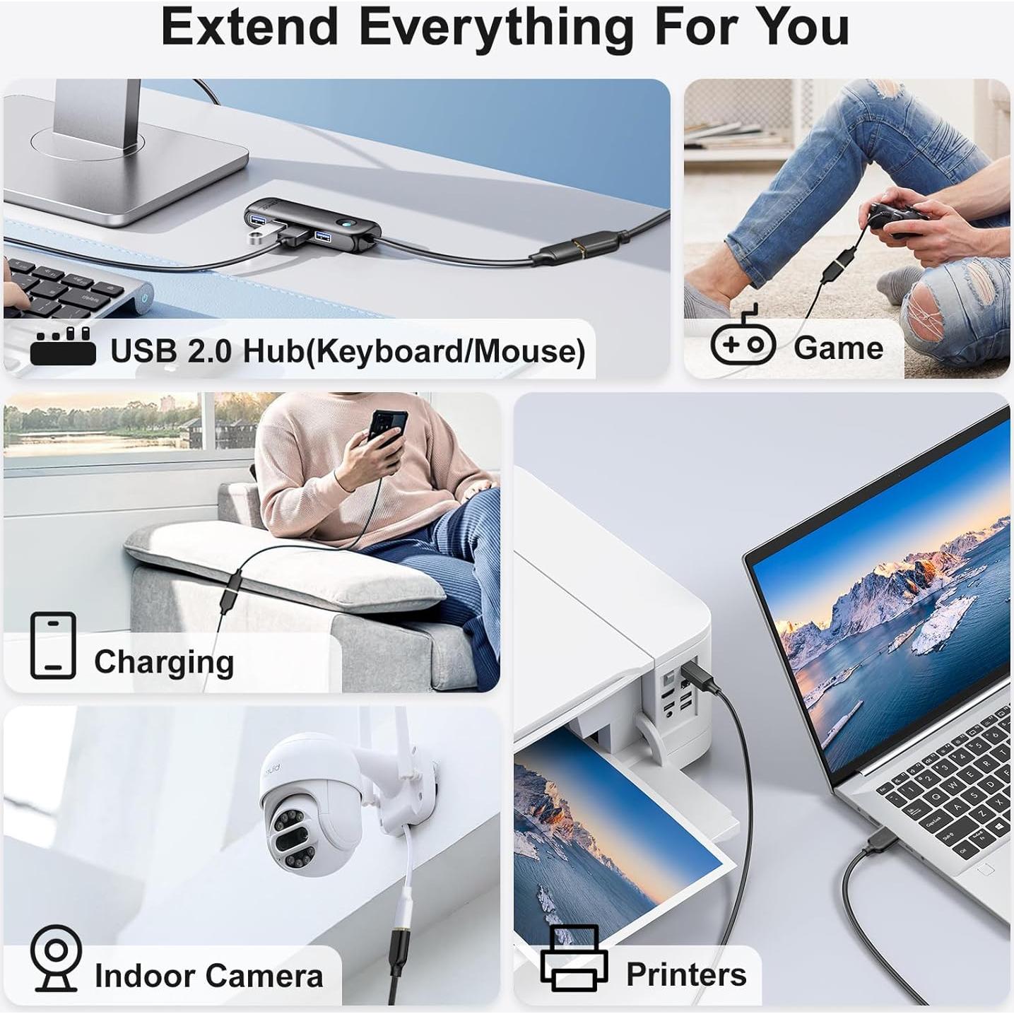 Cable de Extensión USB 2.0 Besgoods 3m 5-Pack Negro