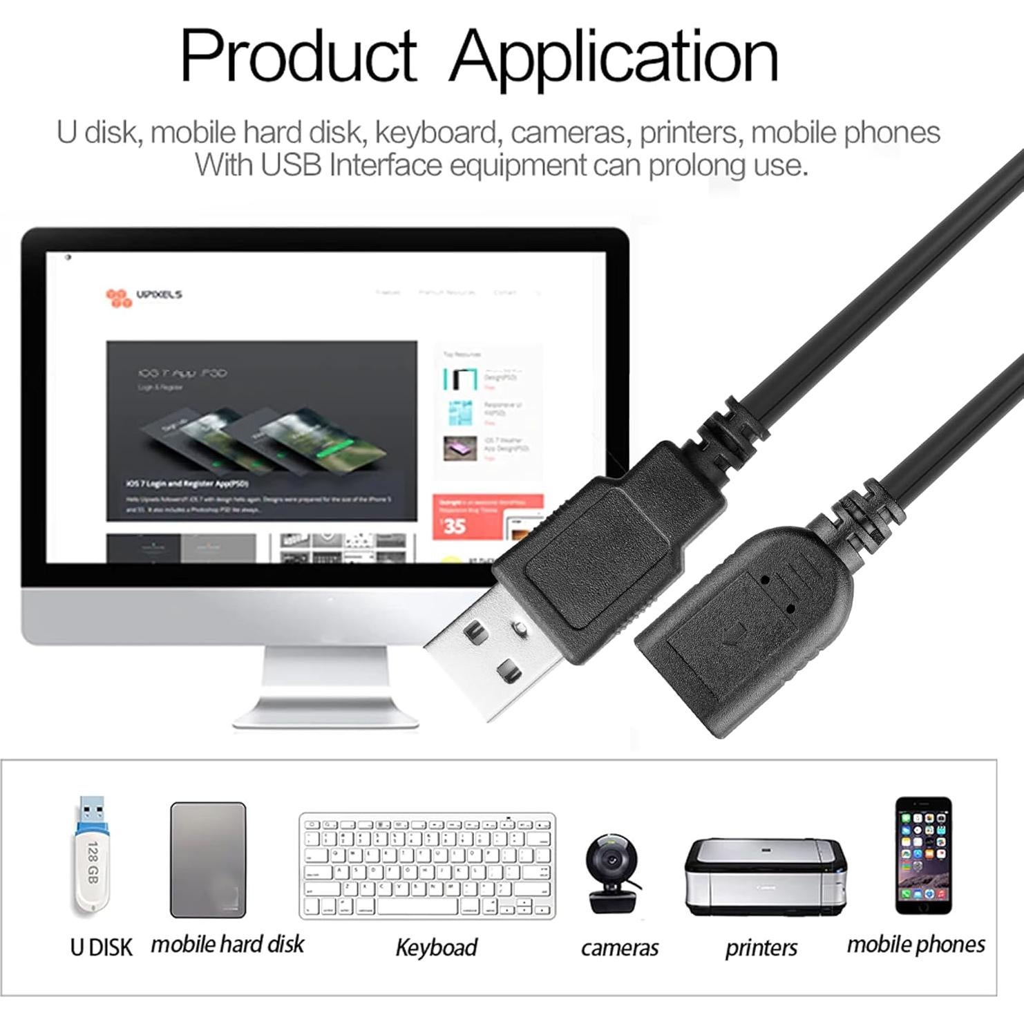 Cable Extensión USB 2.0 Macho a Hembra SaiTech IT 45cm Negro