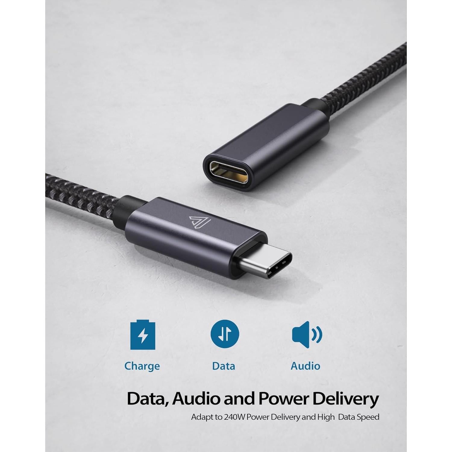 Cable Extensión USB C 1.0m Faracent 240W 20Gbps Gris