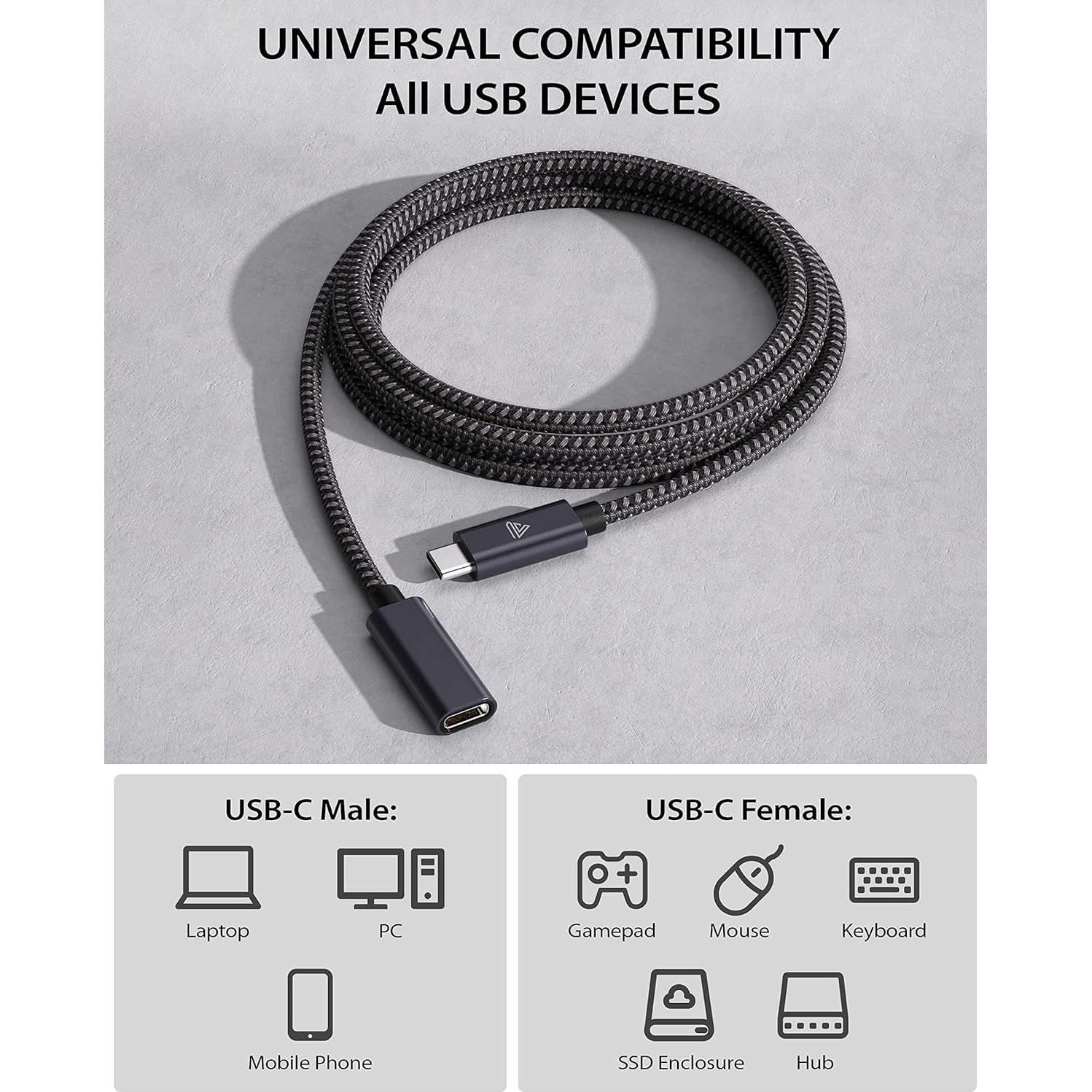 Cable Extensión USB C 1.0m Faracent 240W 20Gbps Gris