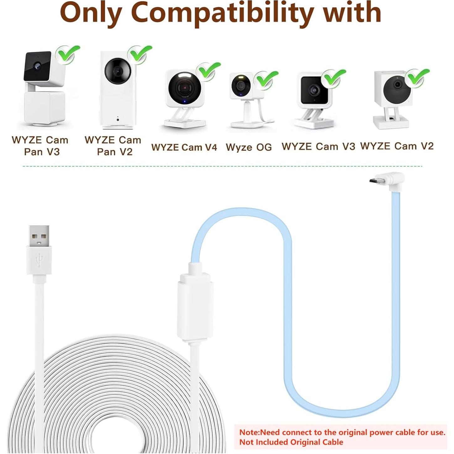 Paquete de 2 Cables de Extensión USB 7.5m Goldtime para WYZE Cam