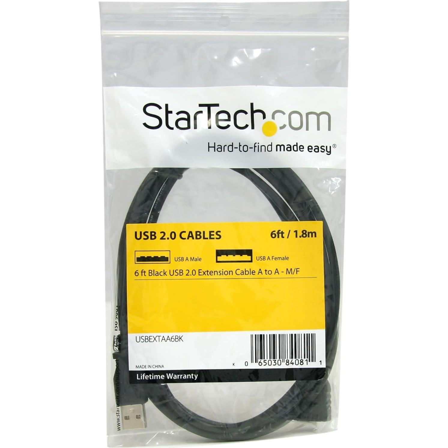 Cable de extensión USB 2.0 StarTech 1.83 m Negro A a A