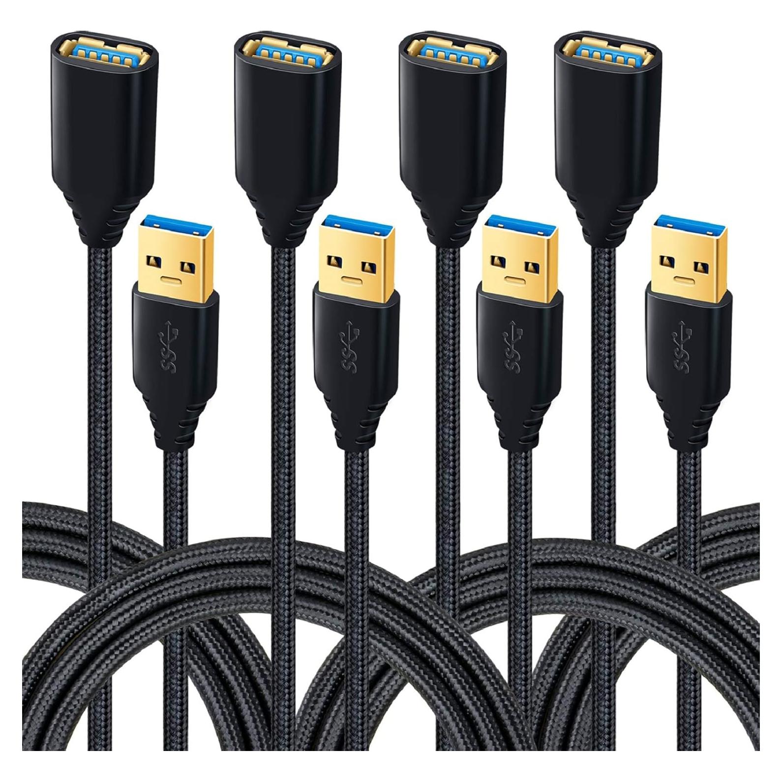 Cable de Extensión USB 3.0 Besgoods 1.83m Pack de 4 Negro
