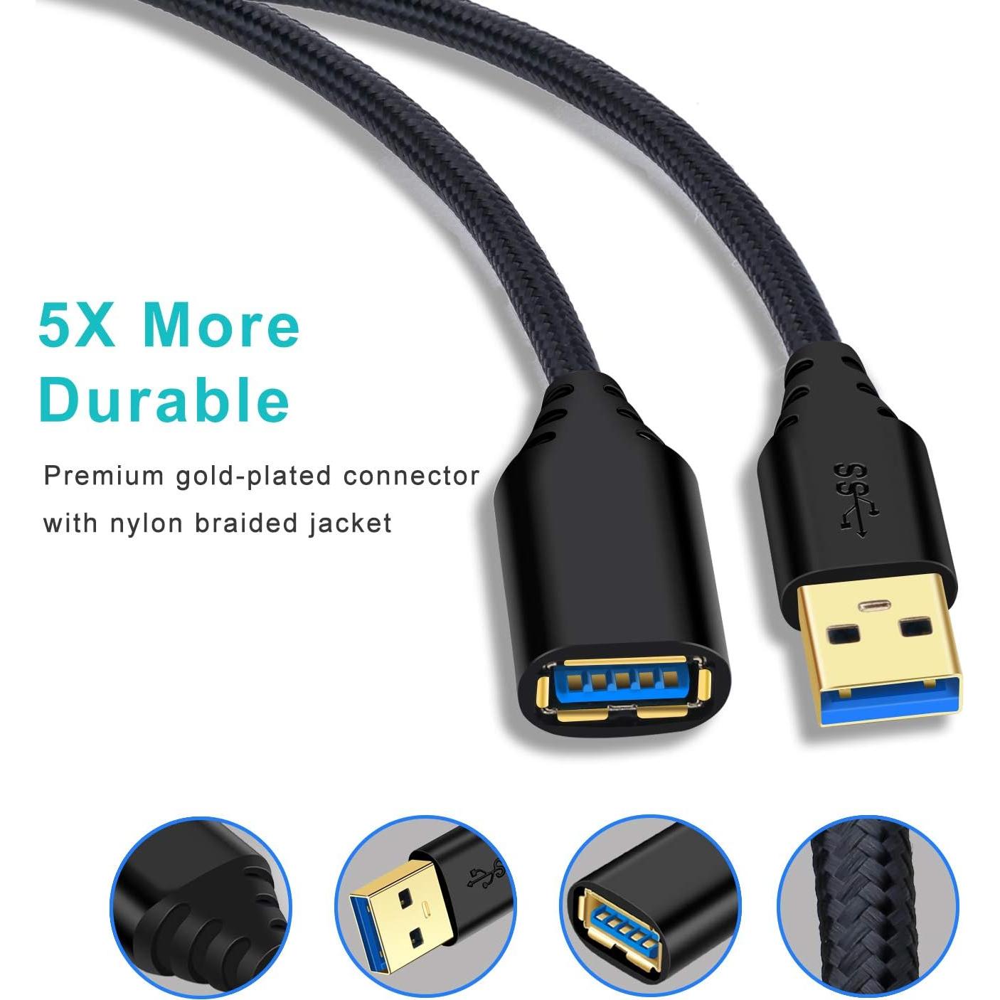 Cable de Extensión USB 3.0 Besgoods 1.83m Pack de 4 Negro