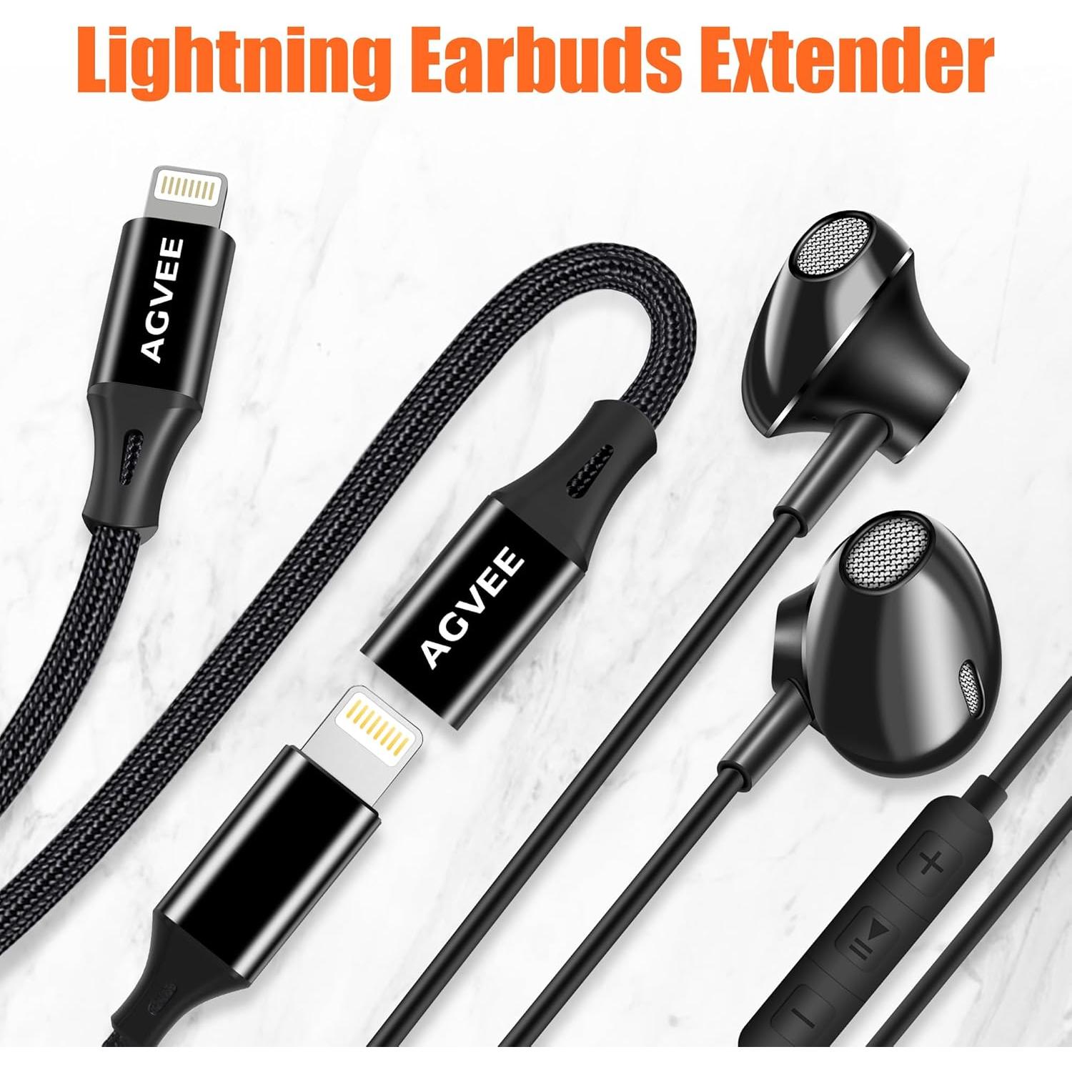 Cable de Extensión Lightning 1m AGVEE Negro para iPhone/iPad