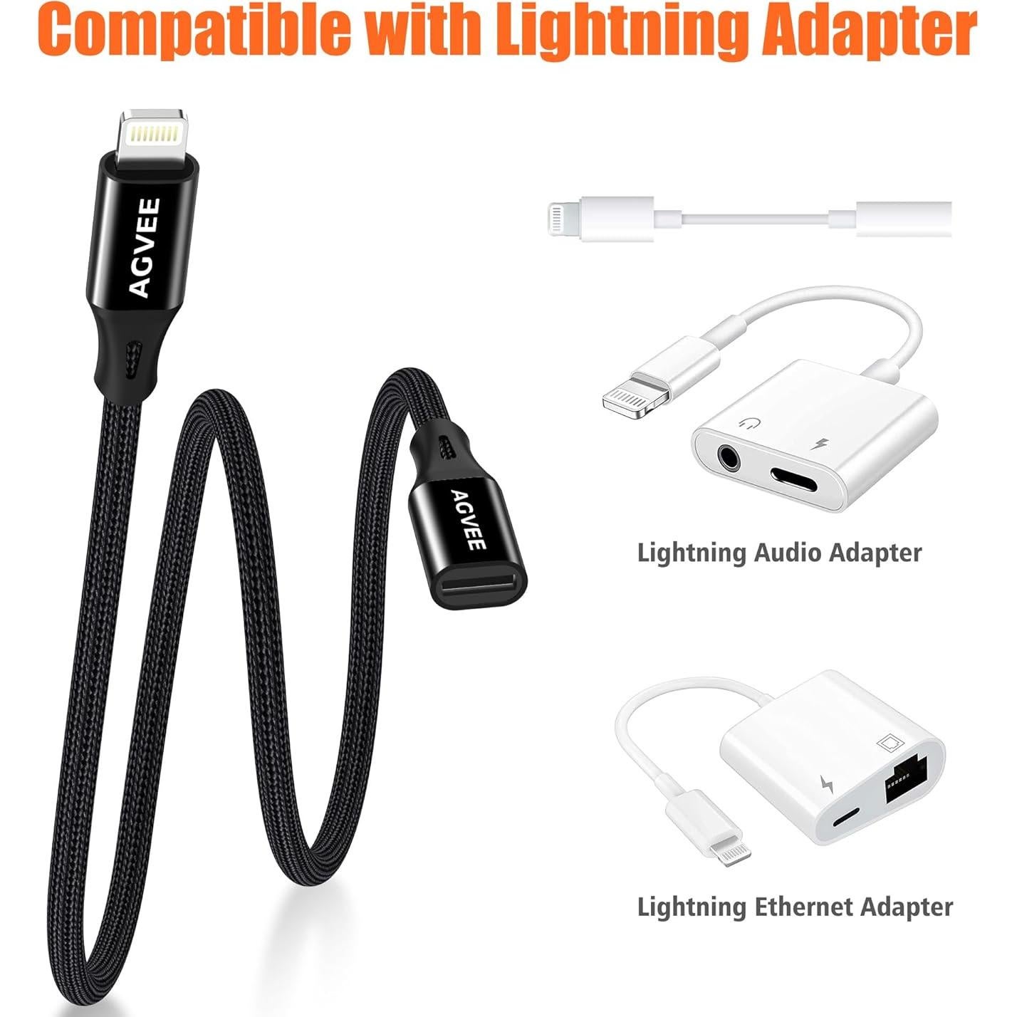 Cable de Extensión Lightning 1m AGVEE Negro para iPhone/iPad