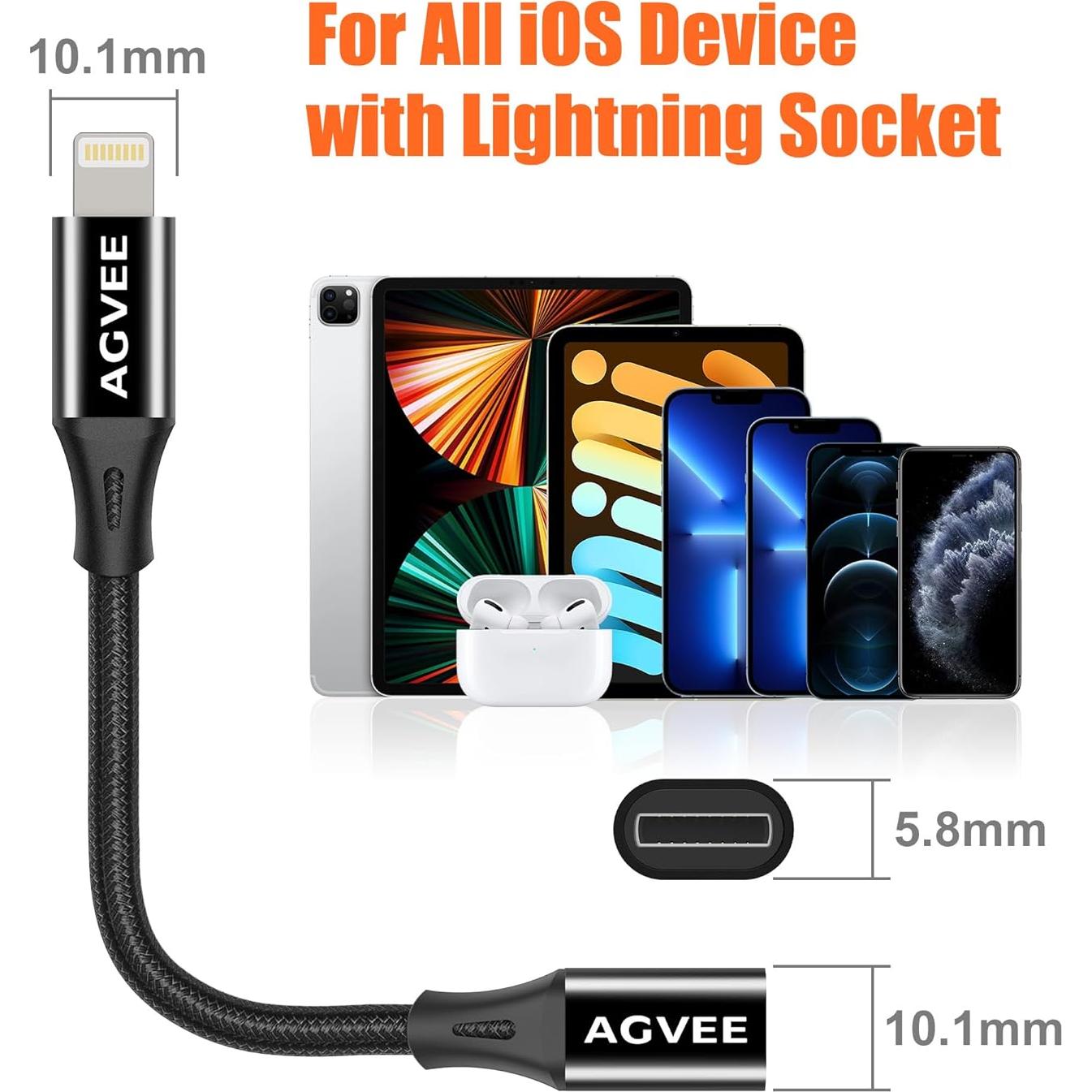 Cable de Extensión Lightning 1m AGVEE Negro para iPhone/iPad