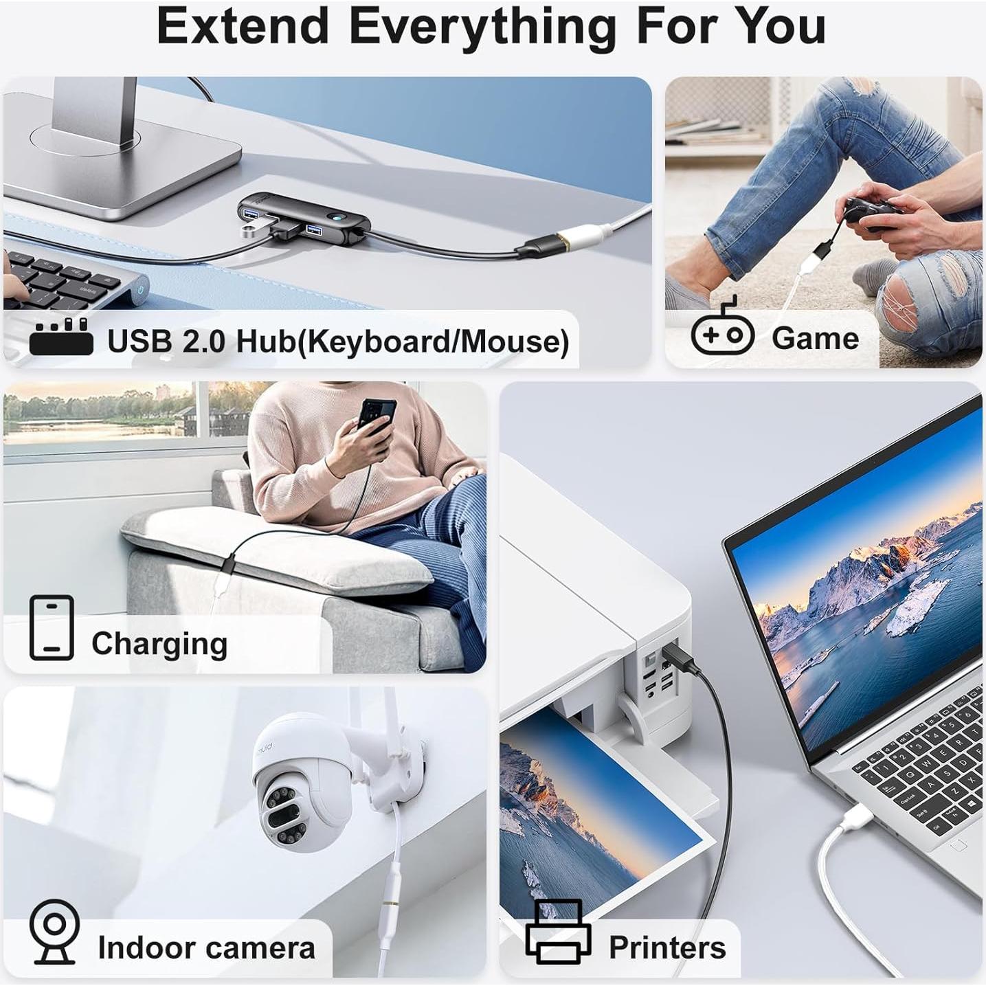 Paquete de 4 Cables de Extensión USB 2.0 Besgoods 1.83 m