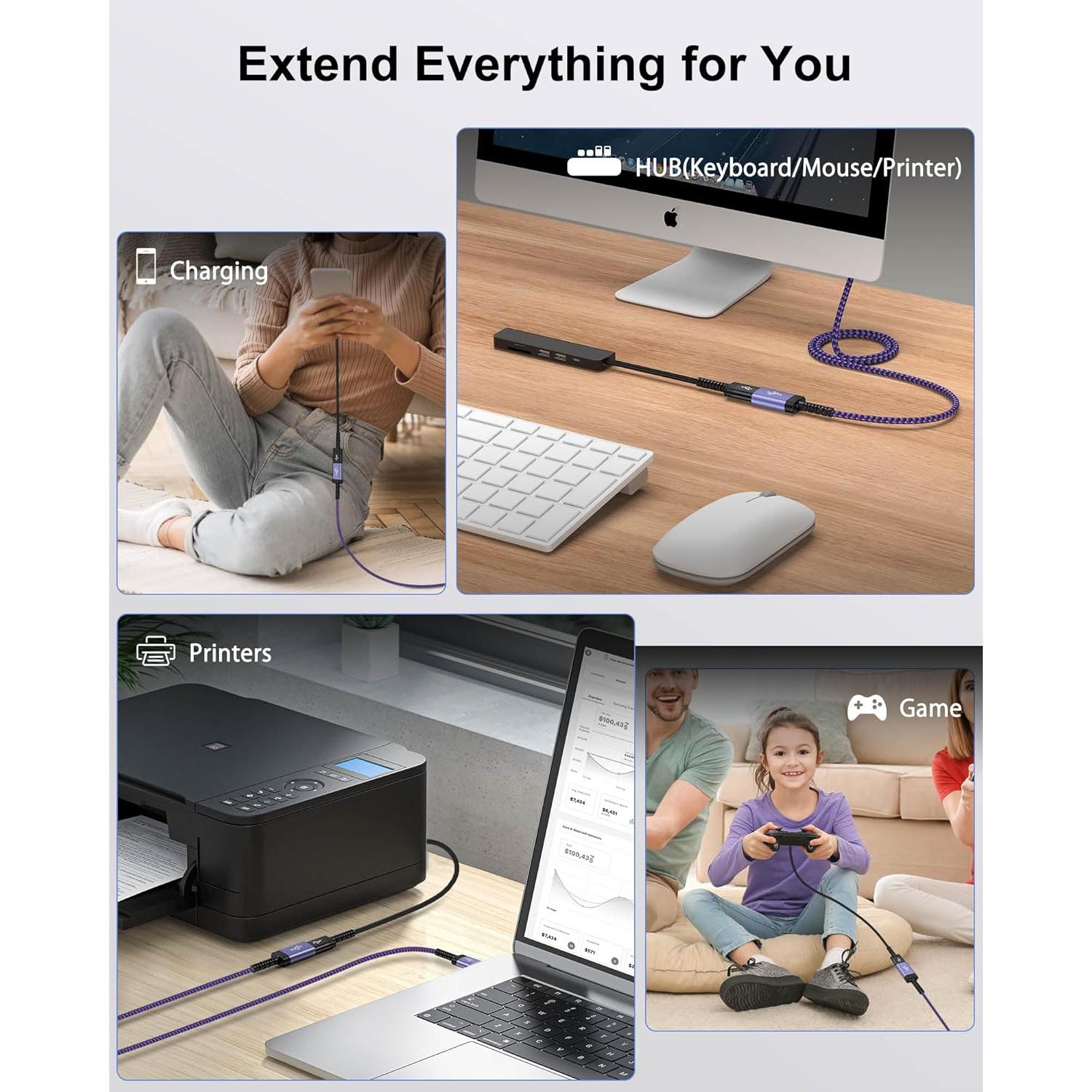 Cable de Extensión USB 3.0 AILKIN 1.83m Trenzado Nylon