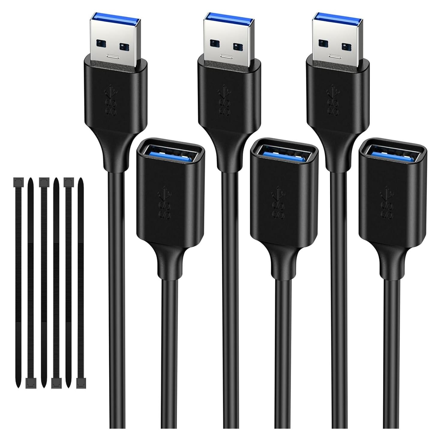 Cable de Extensión USB 3.0 ECJTU 0.49 m Paquete de 3