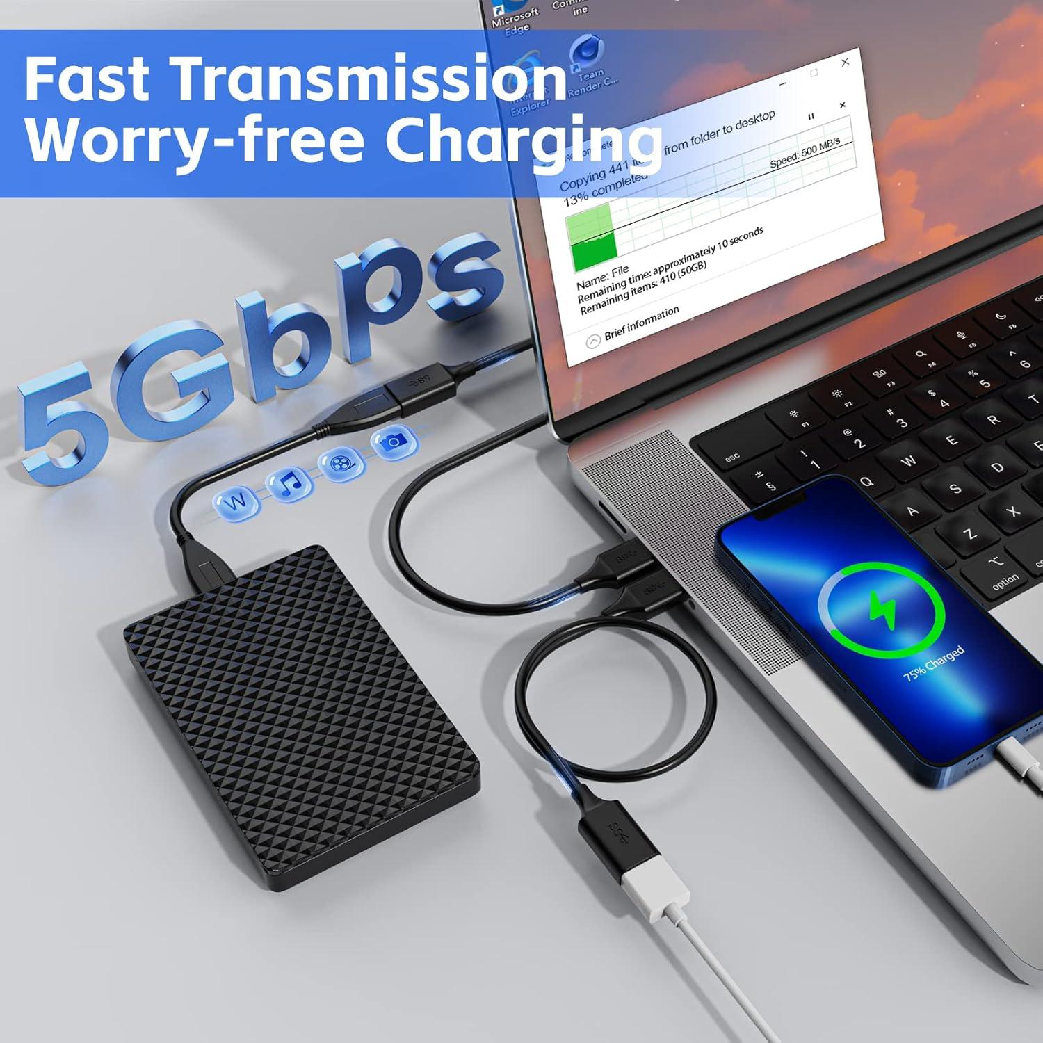 Cable de Extensión USB 3.0 ECJTU 0.49 m Paquete de 3