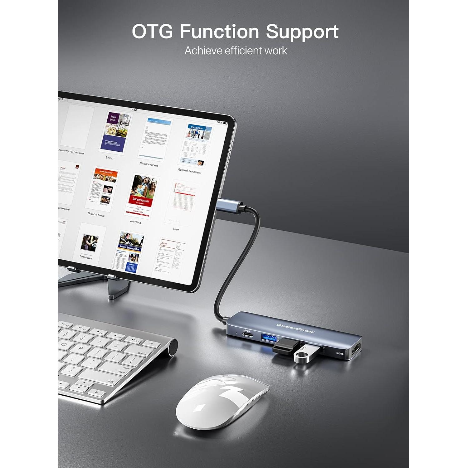 Hub USB C 5 en 1 DockteckExpand con HDMI 4K y 100W PD