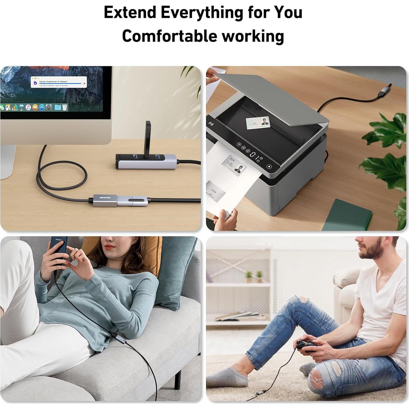 Cable de Extensión USB 3.0 BENFEI 0.46 Metros Trenzado Nylon