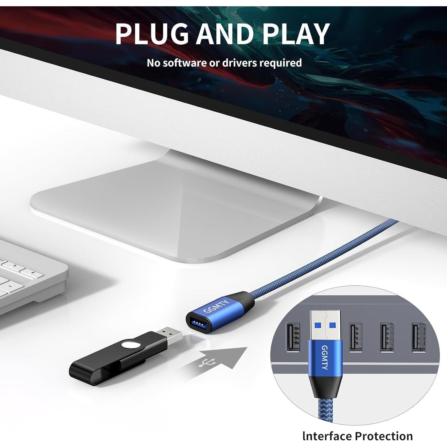 Cable de Extensión USB 3.0 GGMTY 7.62m Alta Velocidad