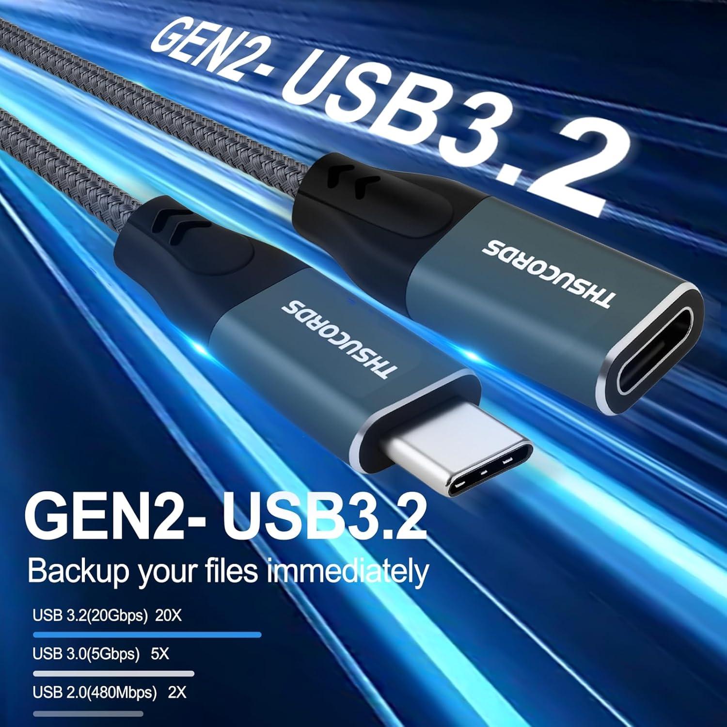 Cable de Extensión USB C 1.0M Jinglong 10Gbps 100W Gris