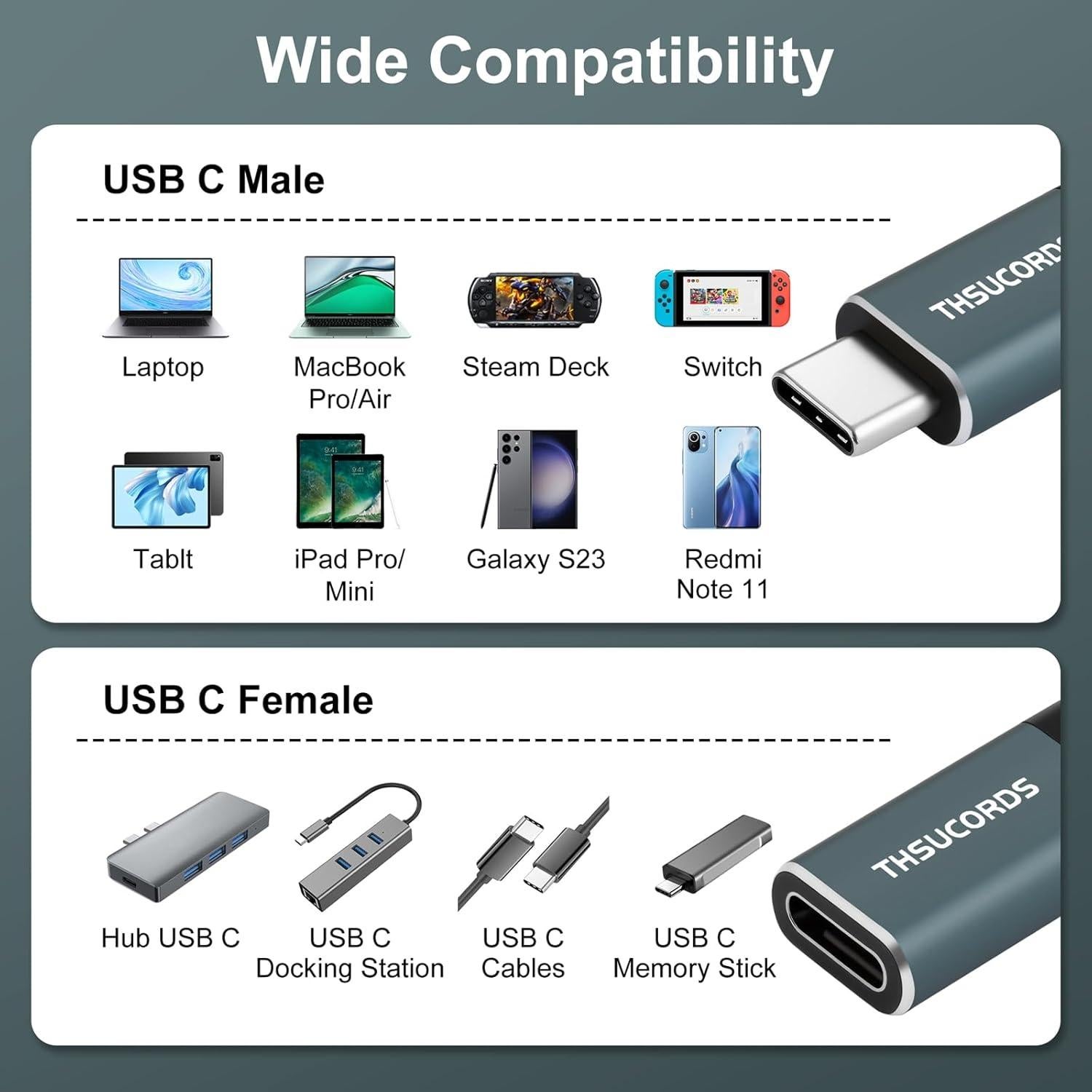 Cable de Extensión USB C 1.0M Jinglong 10Gbps 100W Gris