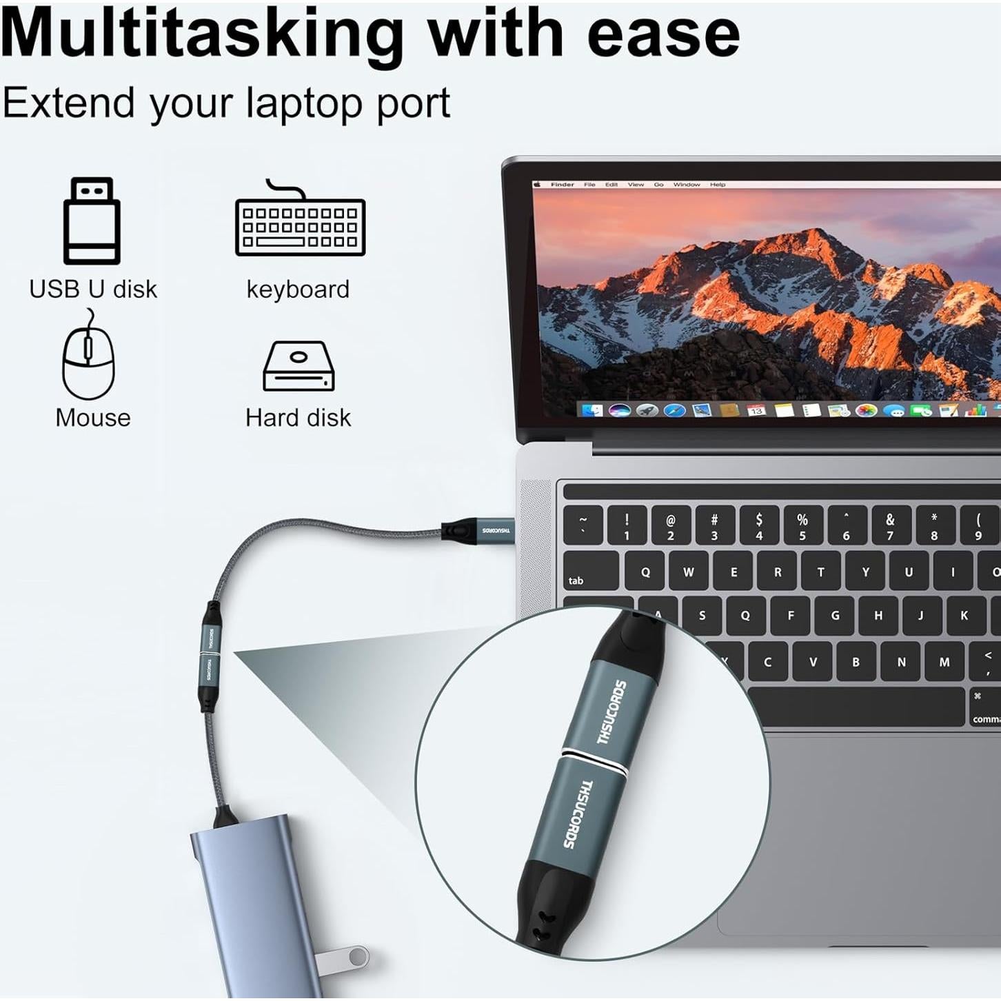 Cable de Extensión USB C 1.0M Jinglong 10Gbps 100W Gris