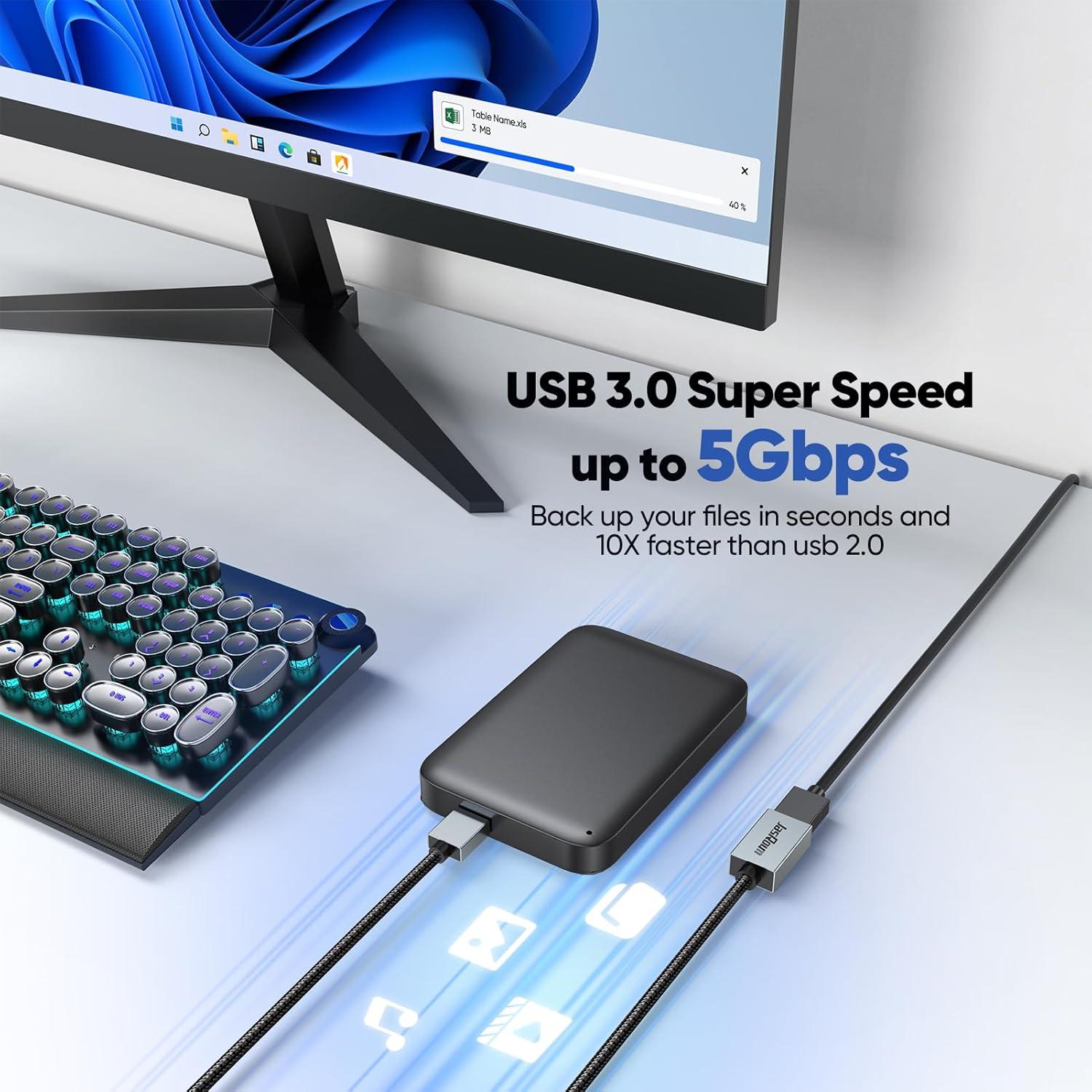 Cable Extensión USB 3.0 JasRoum 1 Pie Paquete de 2 Macho a Hembra