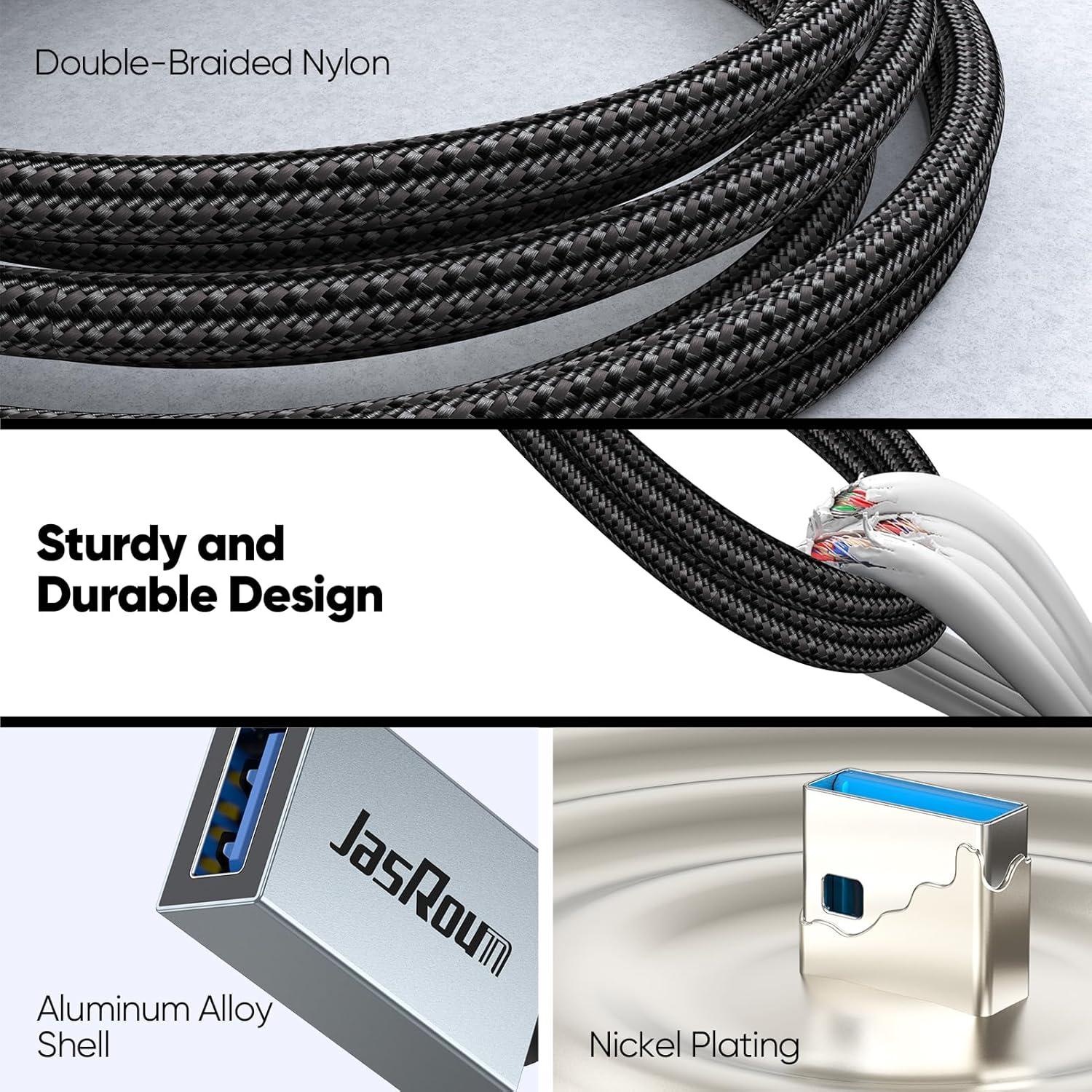 Cable Extensión USB 3.0 JasRoum 1 Pie Paquete de 2 Macho a Hembra