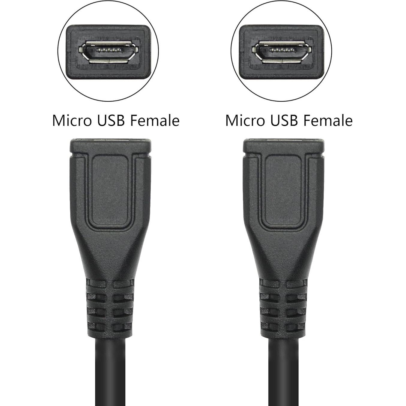 Cable de Extensión Micro USB Hembra a Hembra 25cm - 2 Piezas