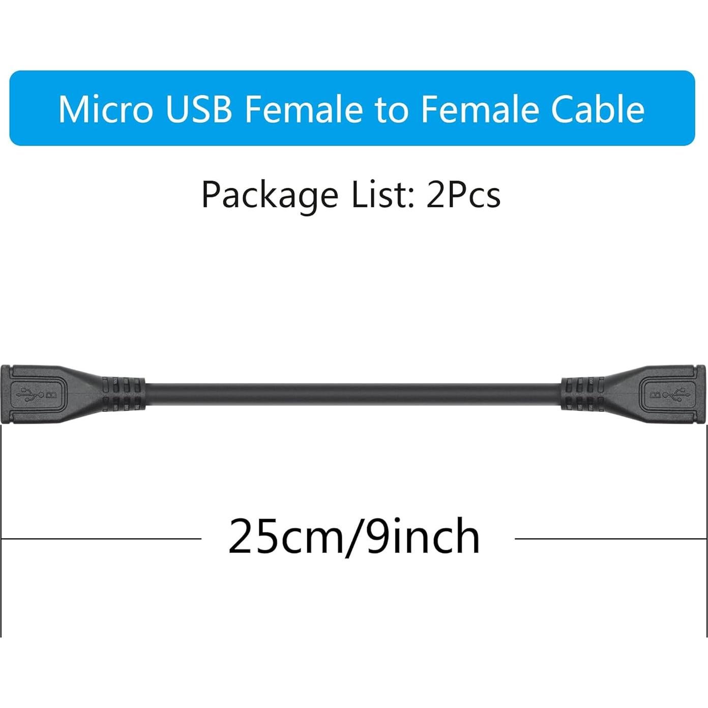 Cable de Extensión Micro USB Hembra a Hembra 25cm - 2 Piezas