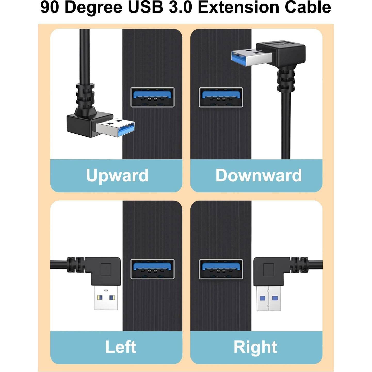 Cable Extensión USB 3.0 90 Grados Jadebones 30CM Pack 4
