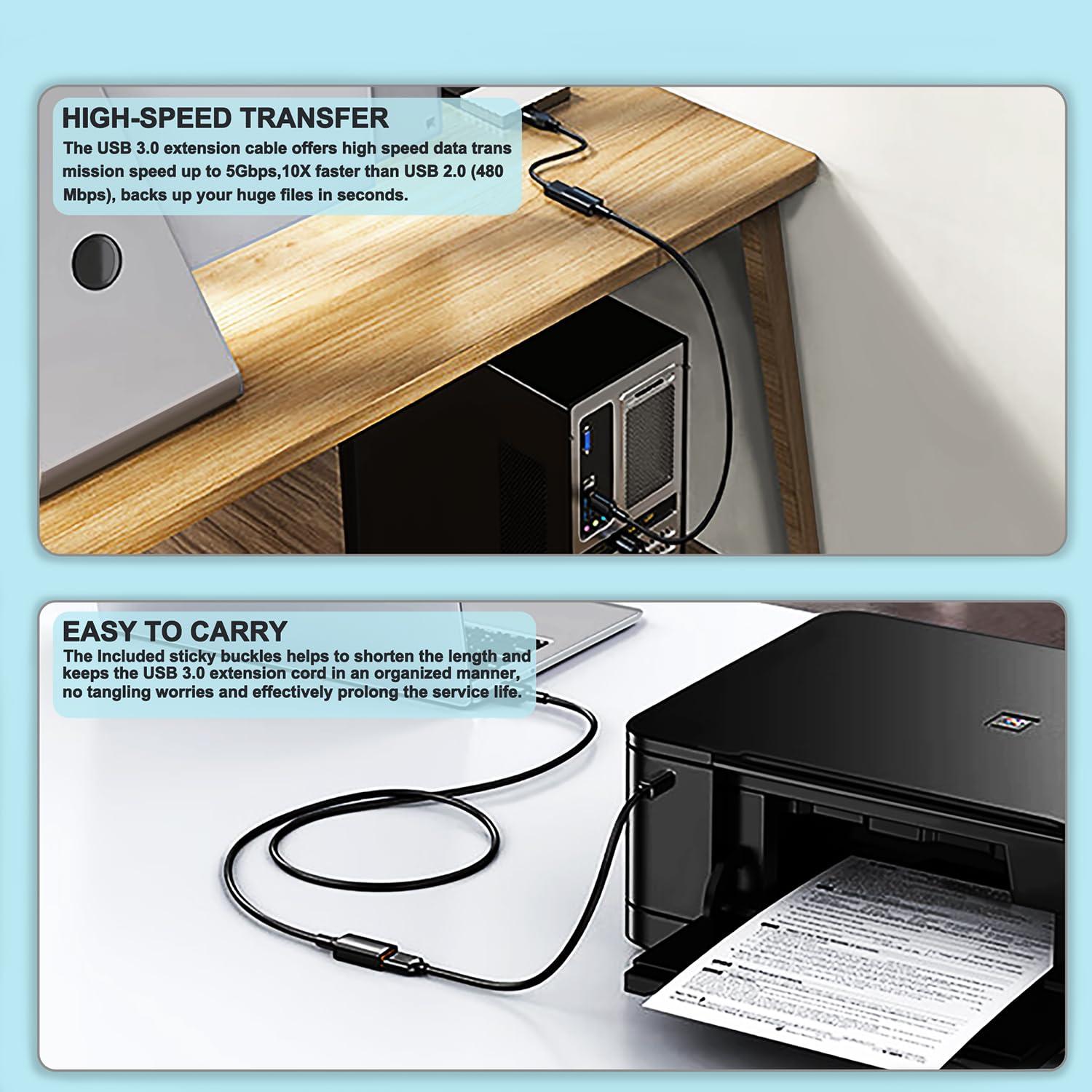 Cable de Extensión USB 3.0 Hsmienk 2.0 m Alta Velocidad Negro