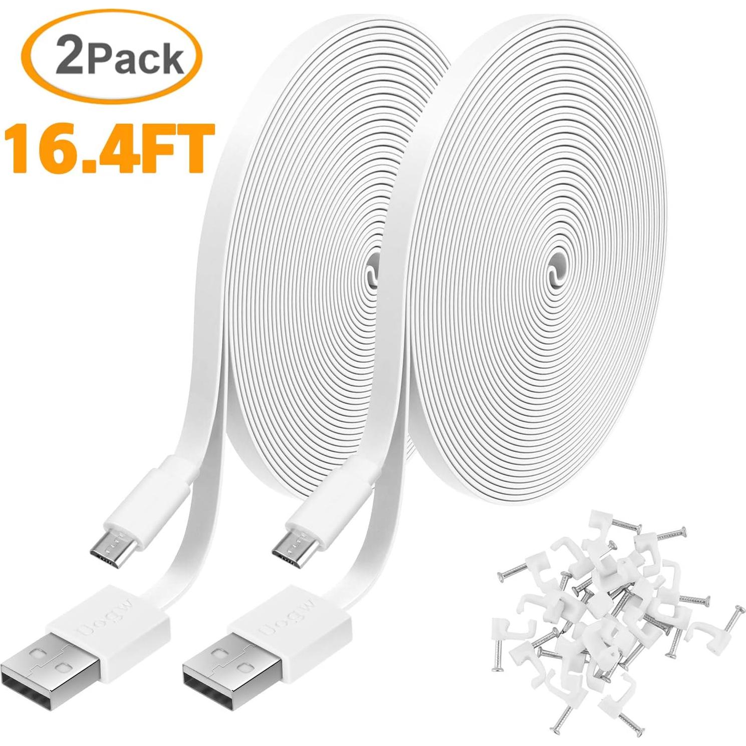 Paquete de 2 Cables de Extensión Micro USB 5m Uogw Blanco