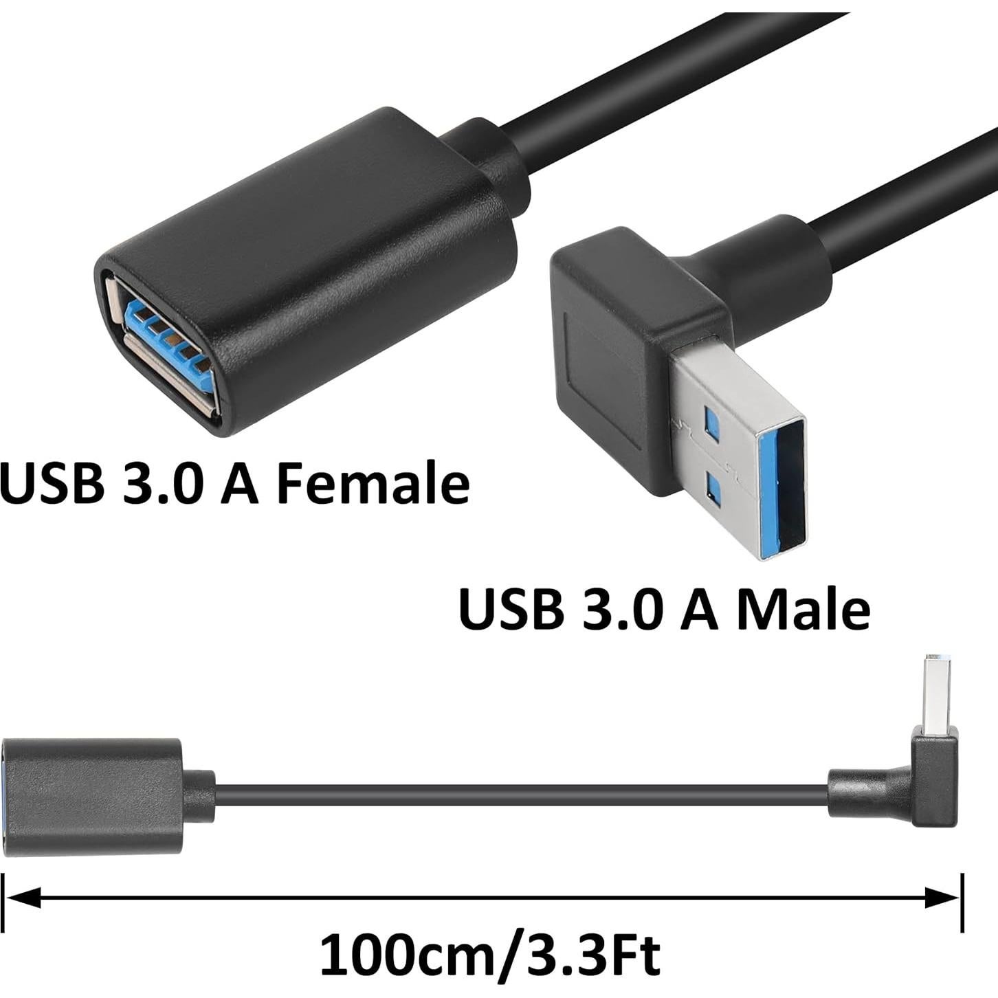 Cable de Extensión USB 3.0 GELRHONR 1M Ángulo Arriba Negro