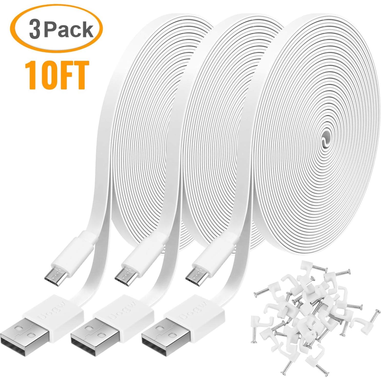 Paquete de 3 Cables de Extensión Micro USB 3M para Cámaras