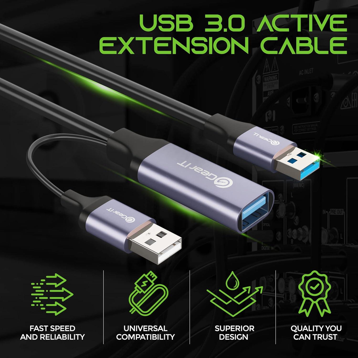 Cable de Extensión Activo USB 3.0 GEARit 9.14m - 5 Gbps