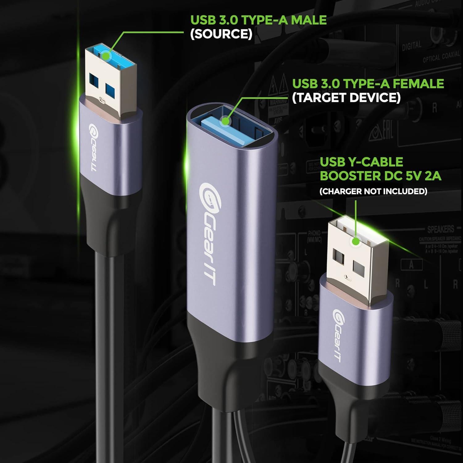 Cable de Extensión Activo USB 3.0 GEARit 9.14m - 5 Gbps