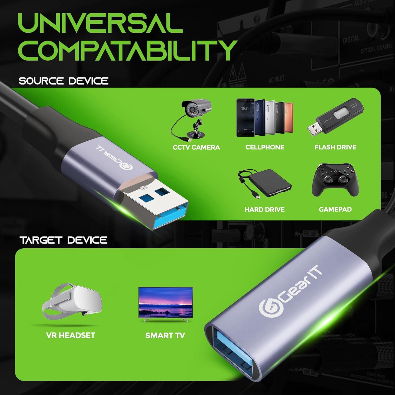 Cable de Extensión Activo USB 3.0 GEARit 9.14m - 5 Gbps