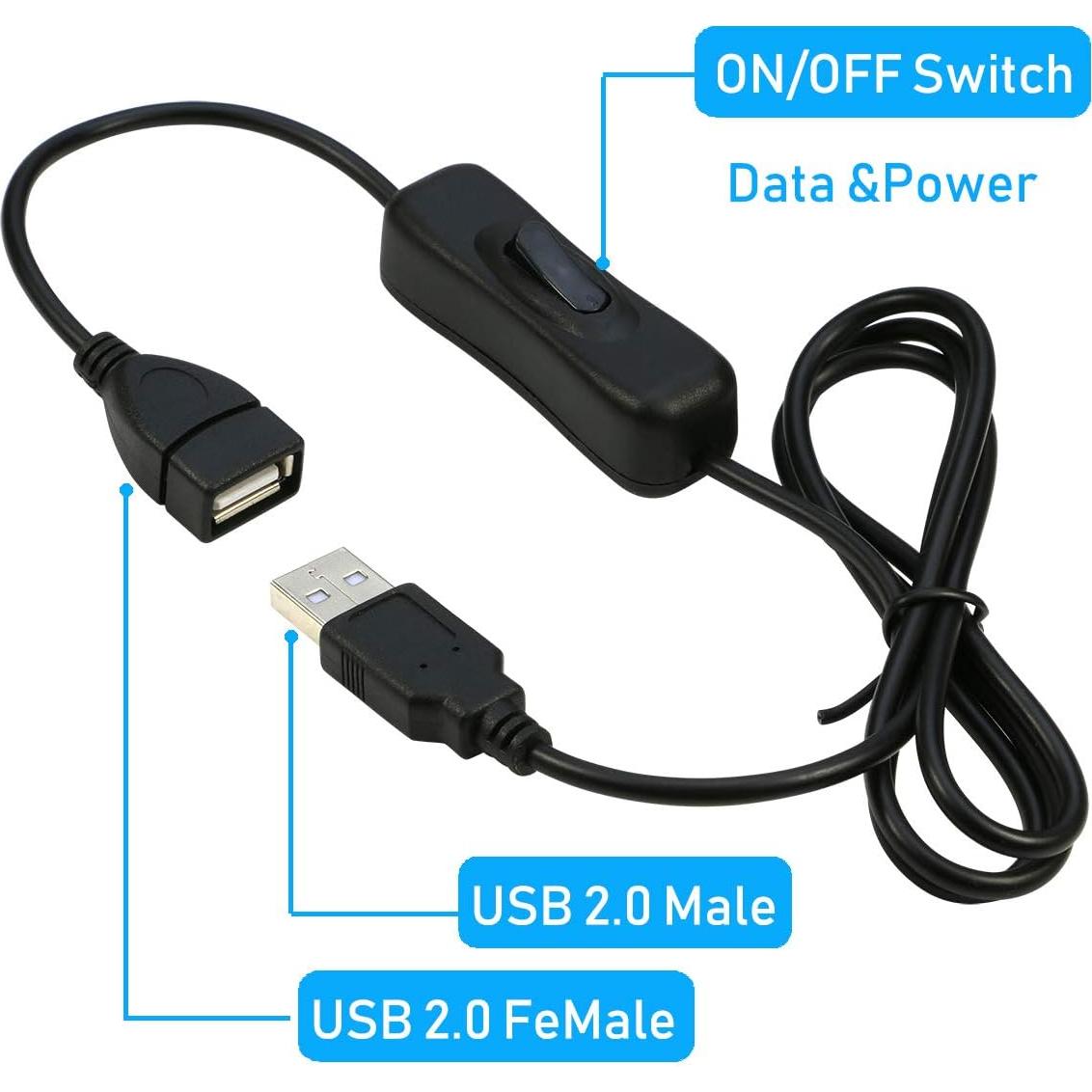 Cable de Extensión USB RIITOP 0.9m con Interruptor ON/OFF - 2 Pack