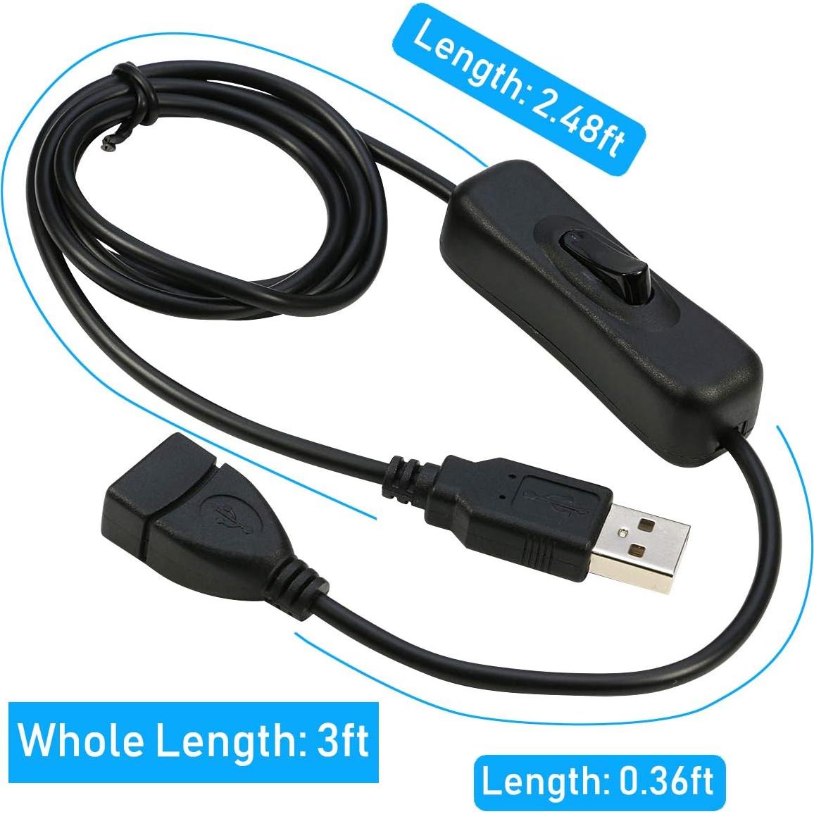 Cable de Extensión USB RIITOP 0.9m con Interruptor ON/OFF - 2 Pack