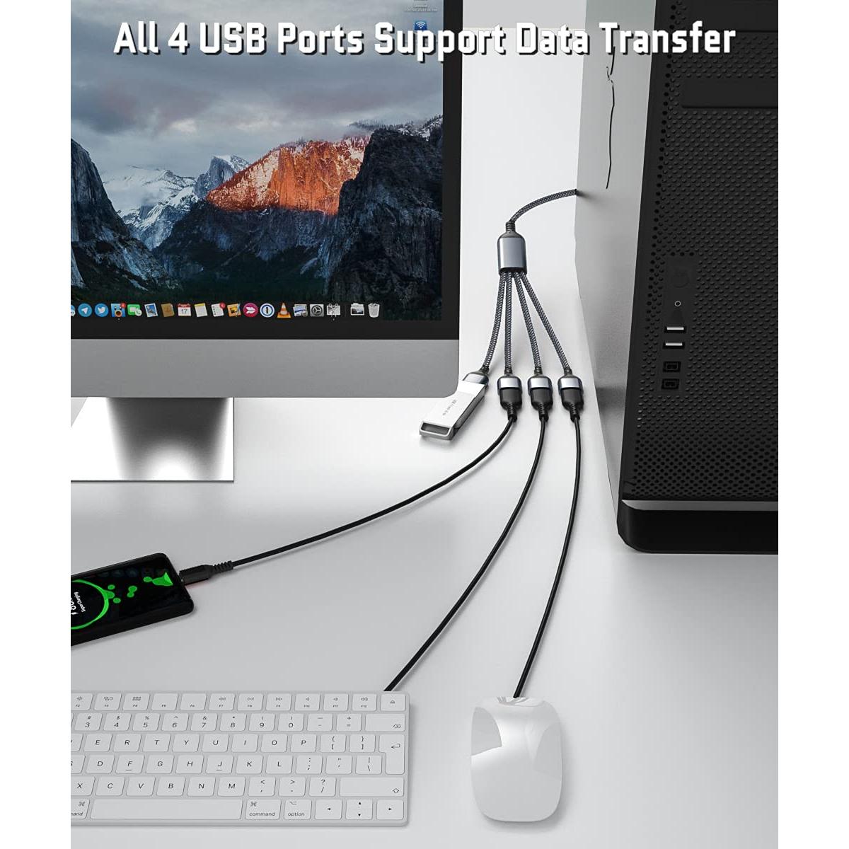 Divisor USB-A 4 Puertos Elebase 0.3M Adaptador Gris