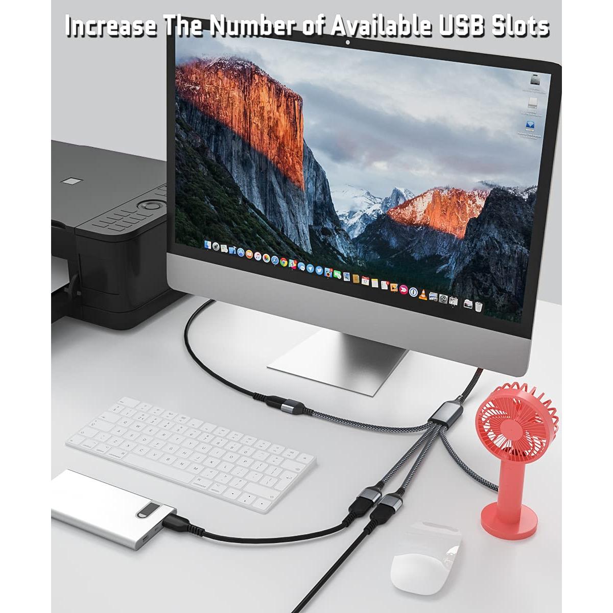 Divisor USB-A 4 Puertos Elebase 0.3M Adaptador Gris