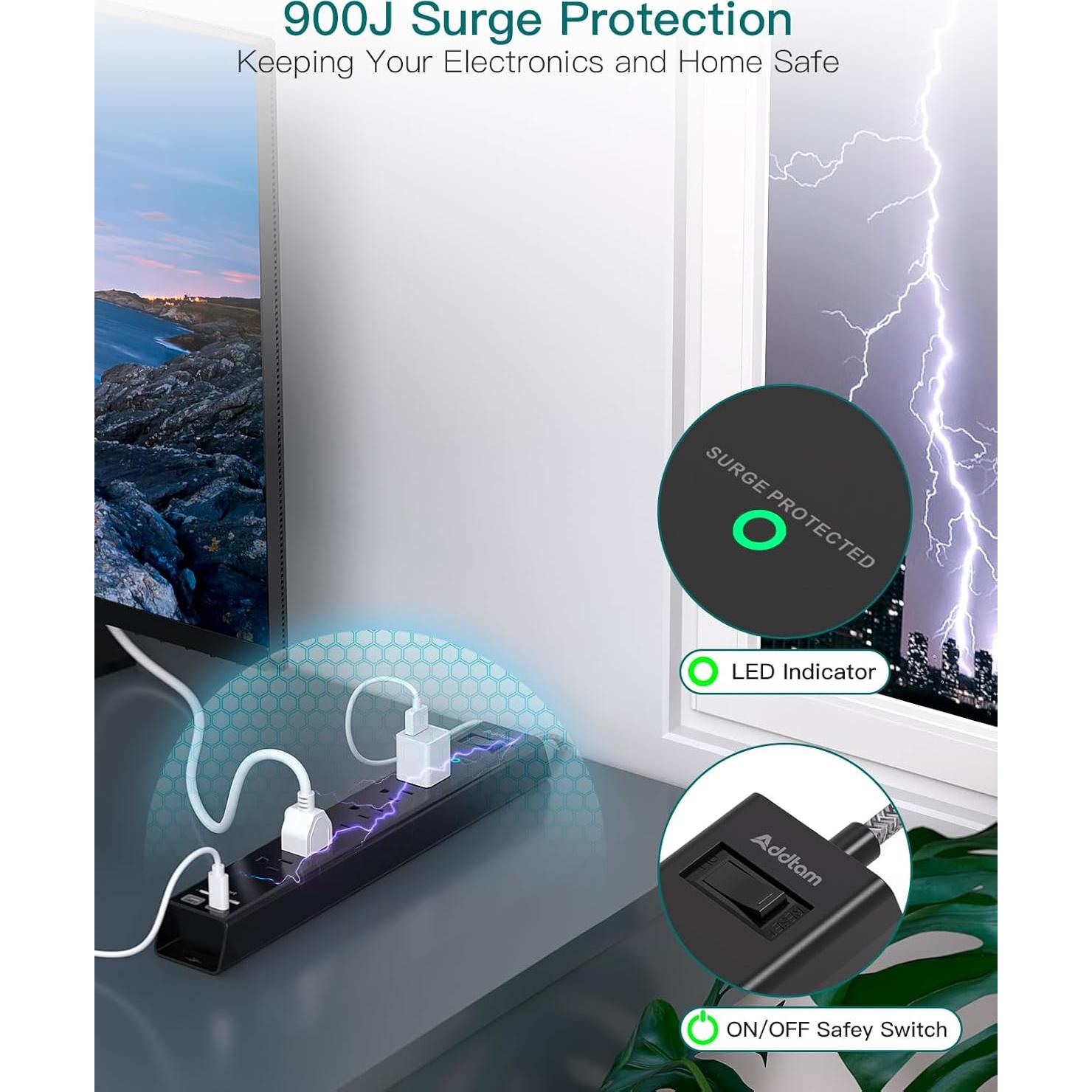 Regleta de Protección Addtam 1.5m 6 Salidas AC 4 USB