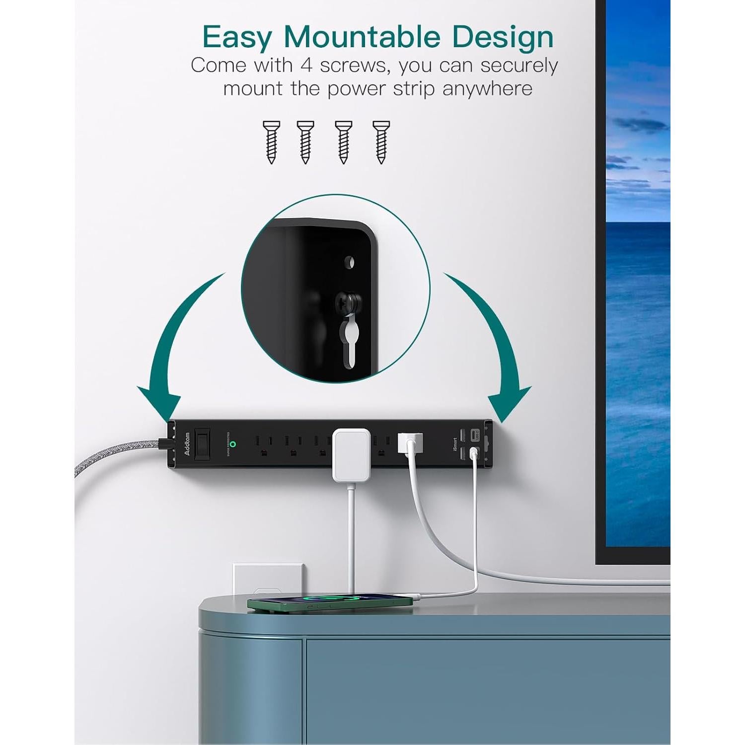 Regleta de Protección Addtam 1.5m 6 Salidas AC 4 USB