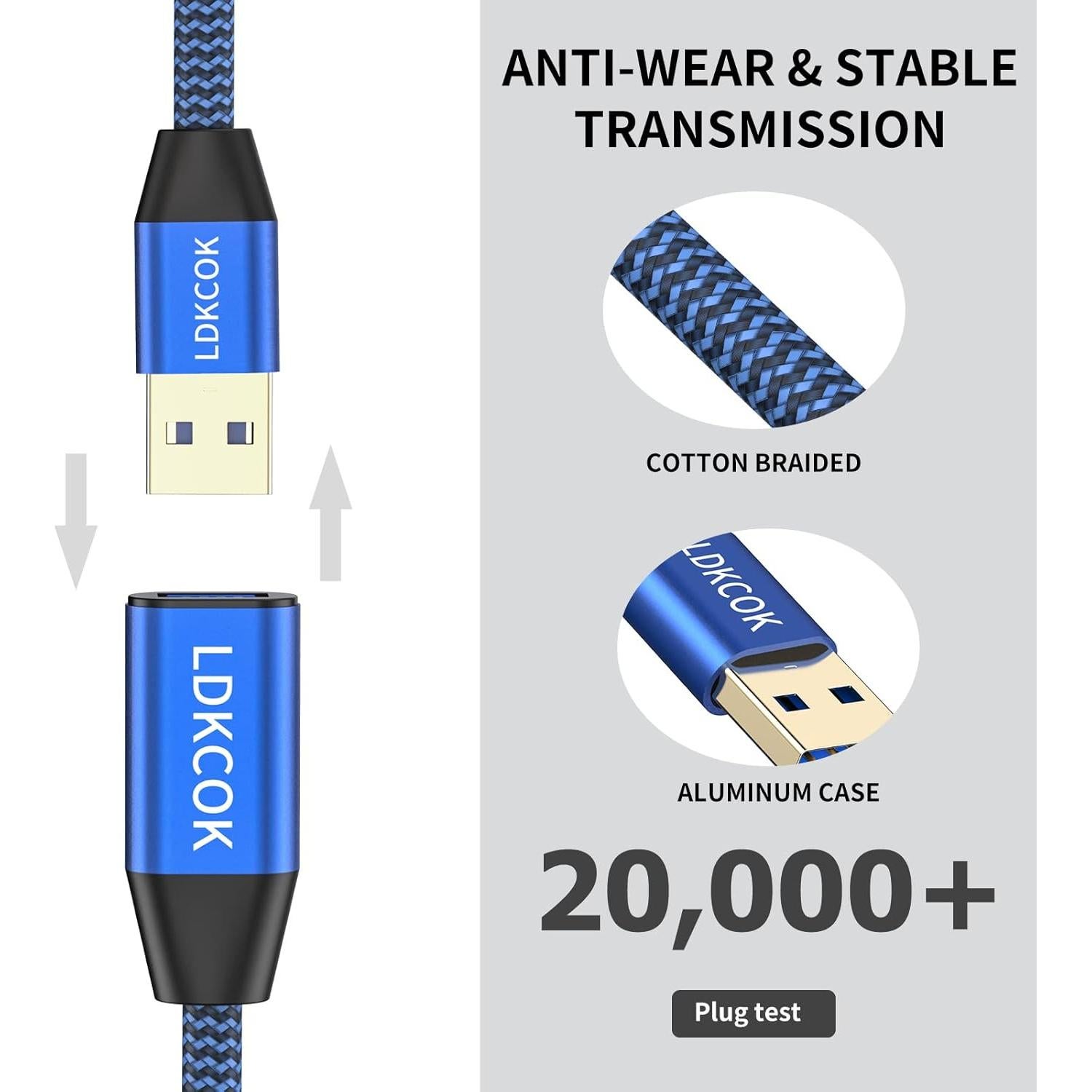 Cable USB 3.0 Macho a Macho LDKCOK 6.1m Trenzado Duradero