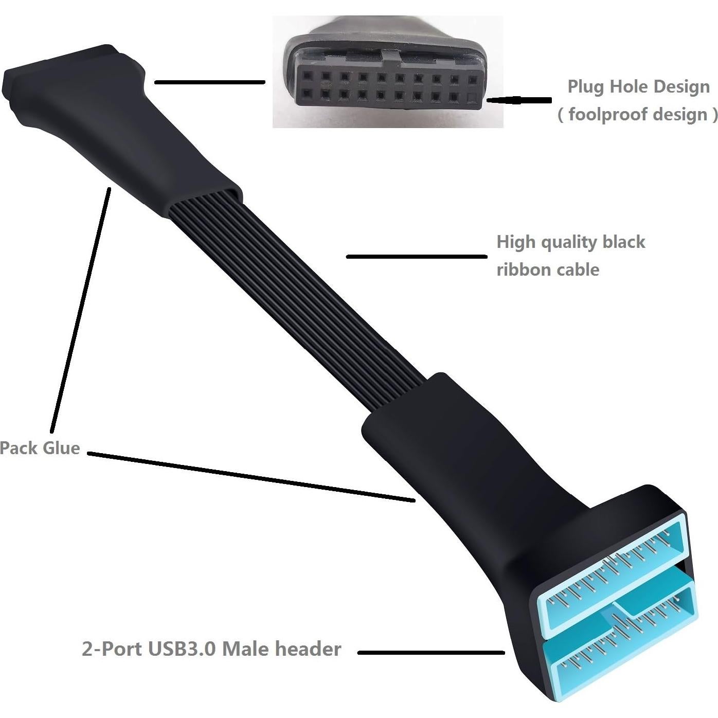 Cable de Extensión USB 3.0 Hemb. 19/20 Pines HOXIBSL 14.8 cm