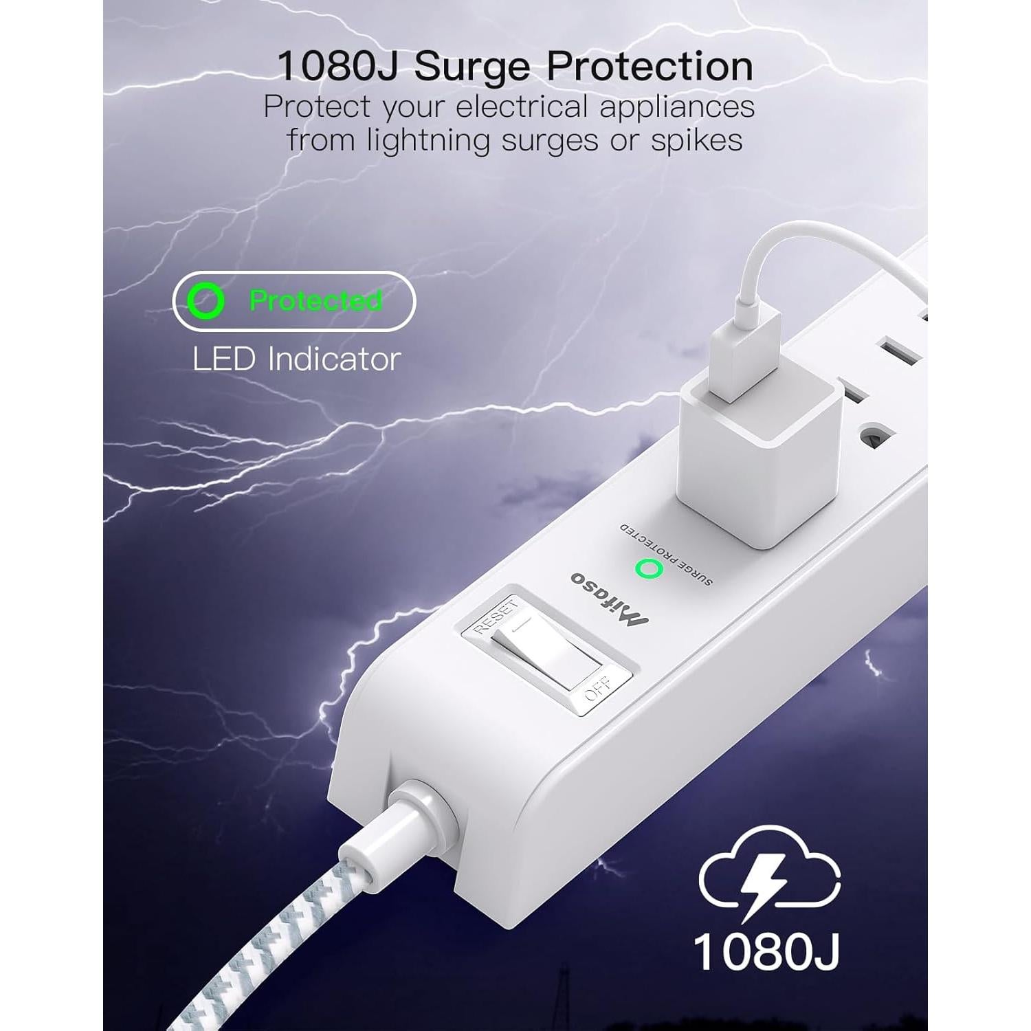 Regleta de Energía MIFASOPOWER 3m 6 Salidas AC 4 USB-C