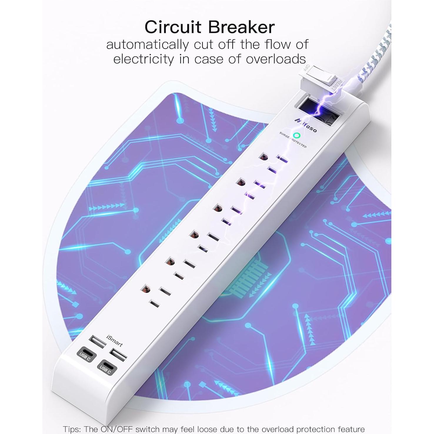 Regleta de Energía MIFASOPOWER 3m 6 Salidas AC 4 USB-C