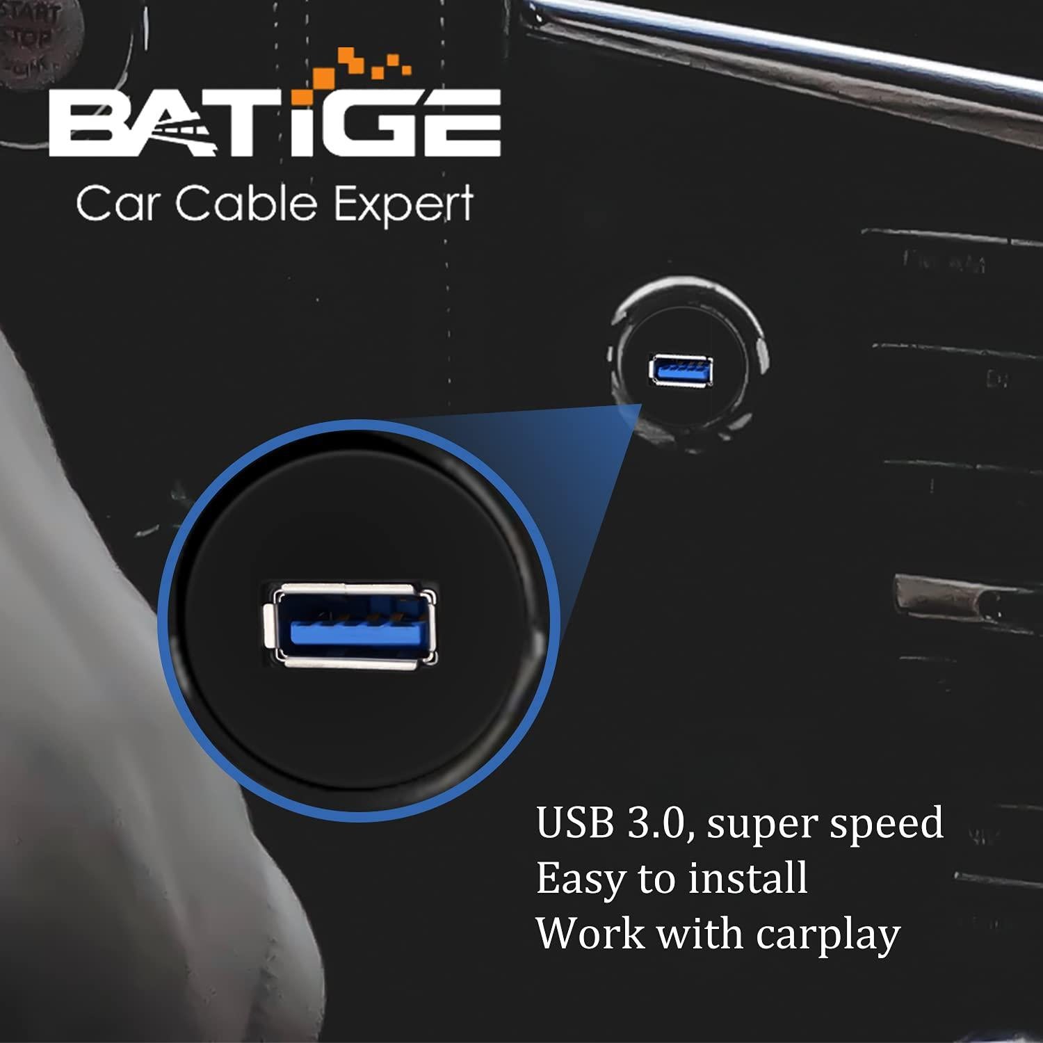 Cable de Extensión USB 3.0 BATIGE 30.48cm Impermeable para Coche