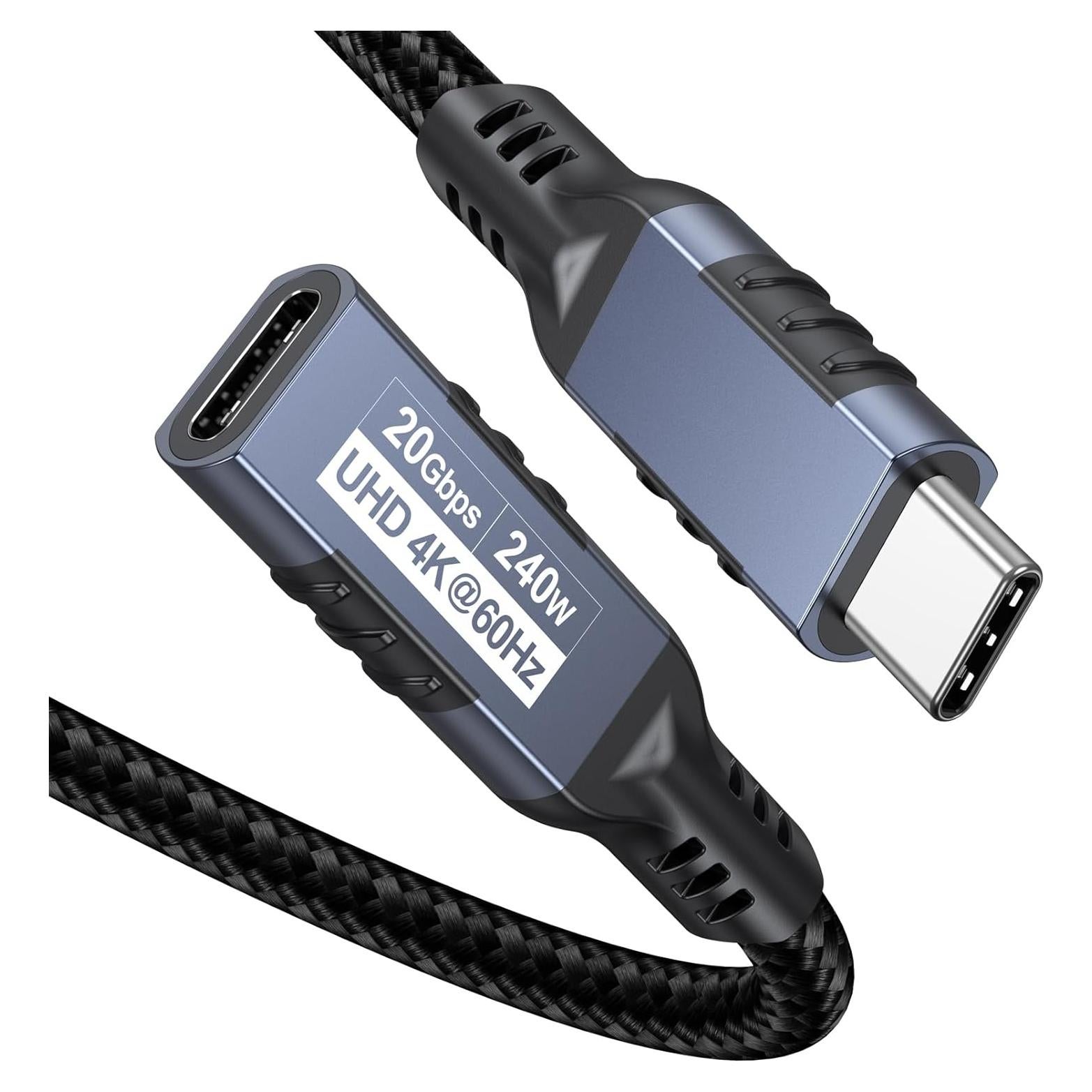 Cable Extensión USB C 1.83m CLAVOOP 20Gbps 240W 4K@60Hz