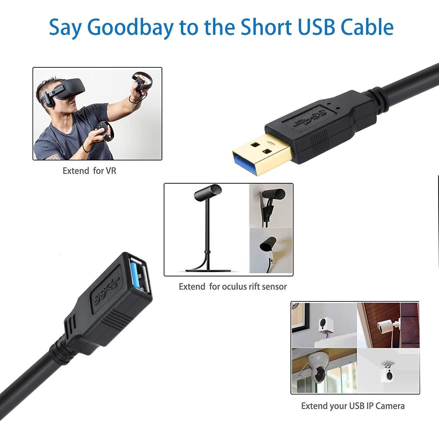 Cable Extensor USB 3.0 3m ZEQKULW Macho a Hembra Negro