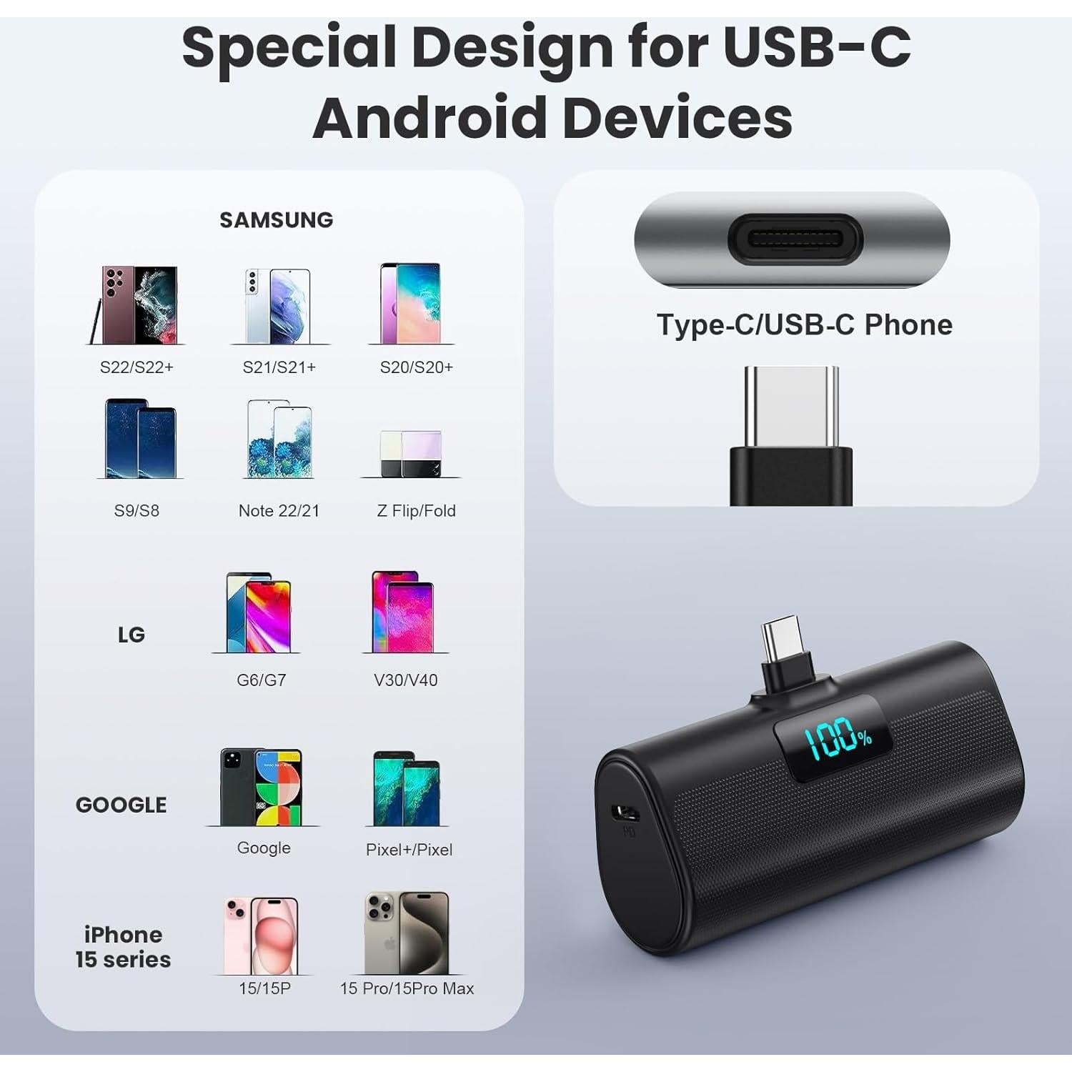 Cargador Portátil USB-C 5200mAh 2-Pack para iPhone 16/15