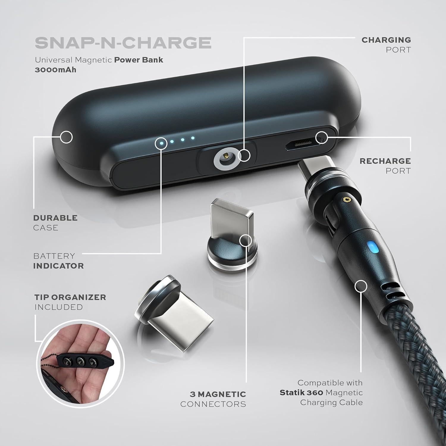 Cargador Portátil Statik Snap-N-Charge 3000mAh 10W Negro