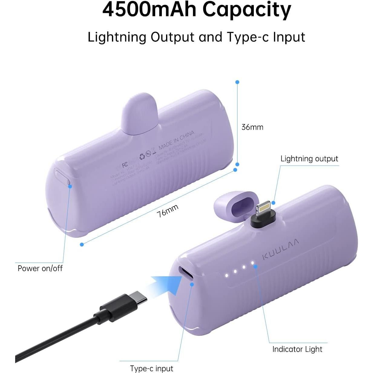 Cargador Portátil Kuulaa 4500mAh para iPhone y AirPods