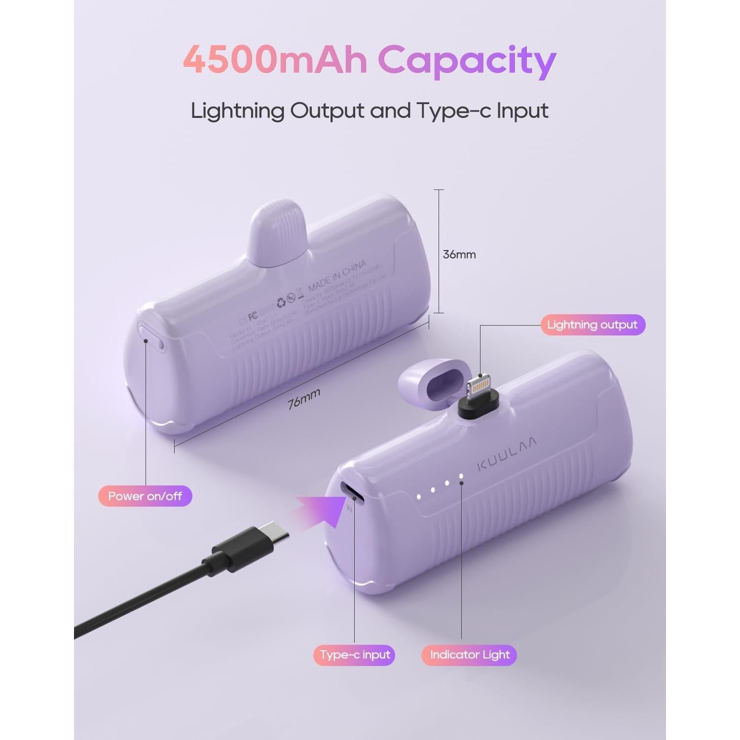 Cargador Portátil Kuulaa 4500mAh para iPhone y AirPods